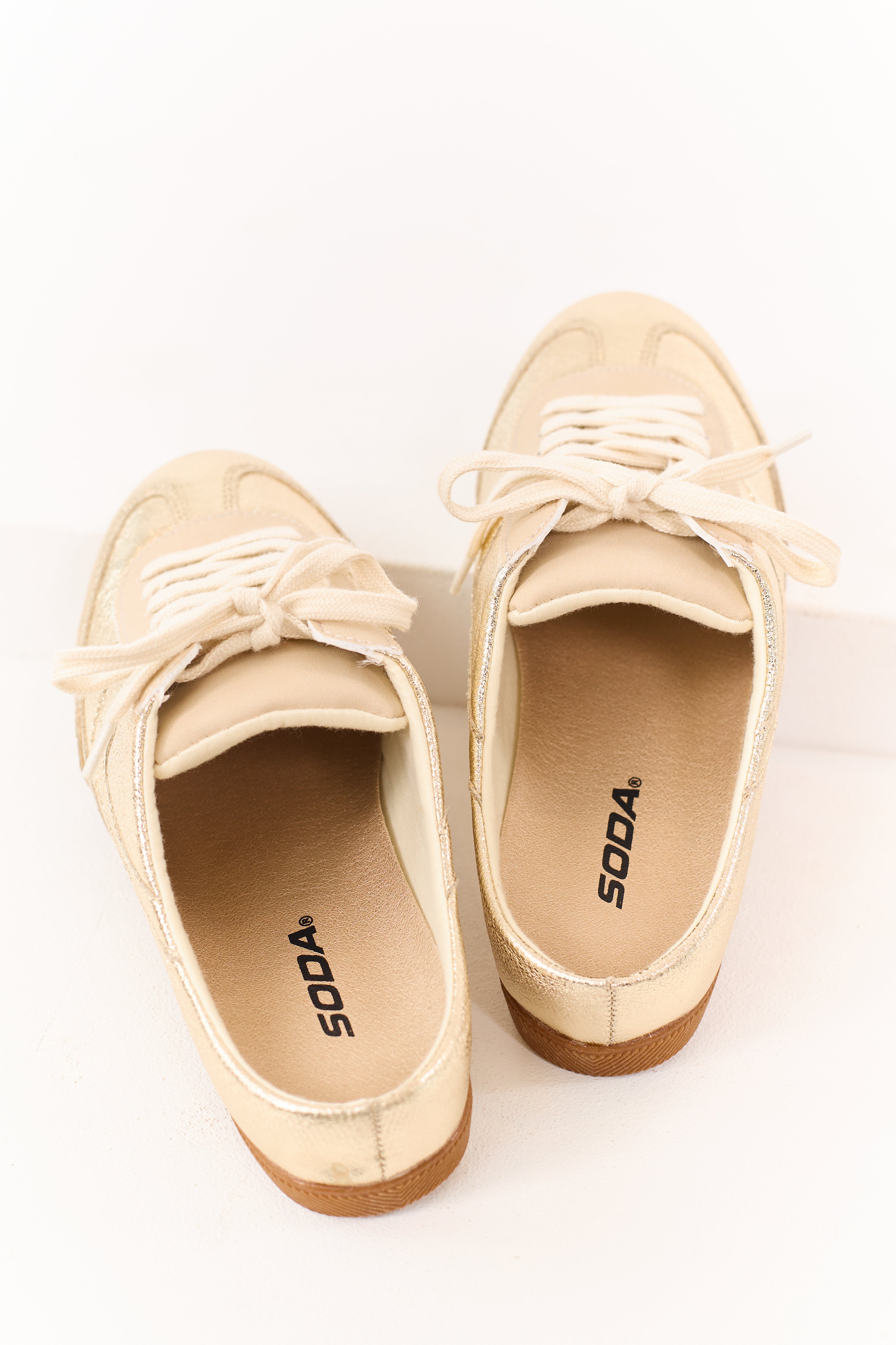 Gold Metallic Lace Up Slip On Mule Style Sneakers
