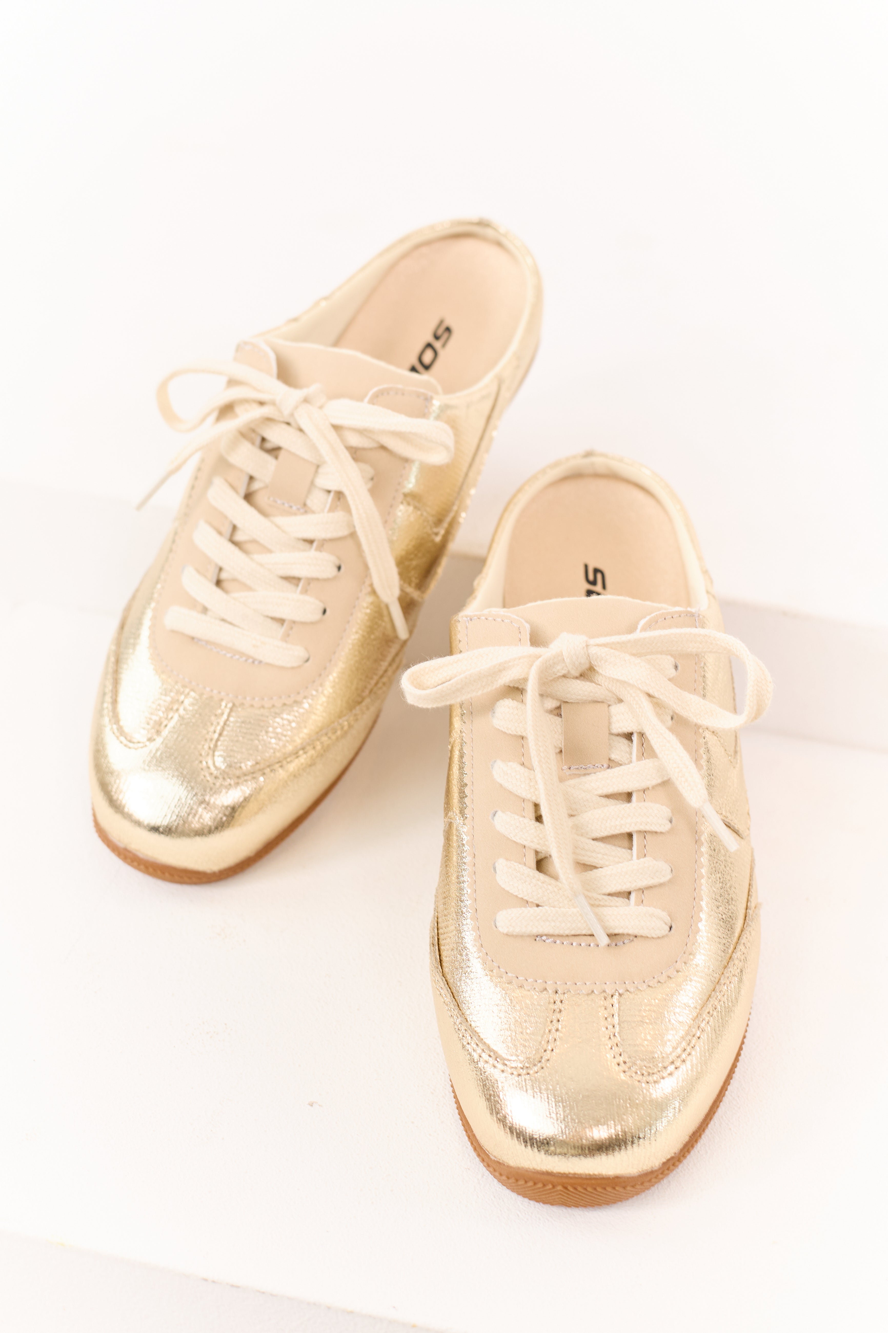 Gold Metallic Lace Up Slip On Mule Style Sneakers | Lime Lush Boutique