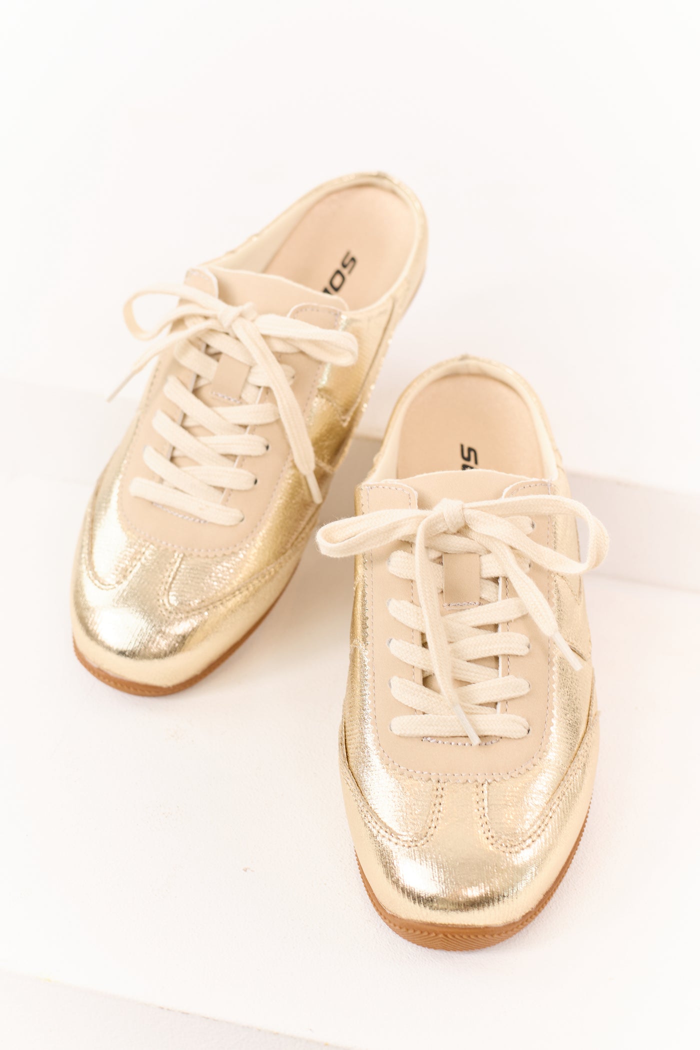 Gold Metallic Lace Up Slip On Mule Style Sneakers