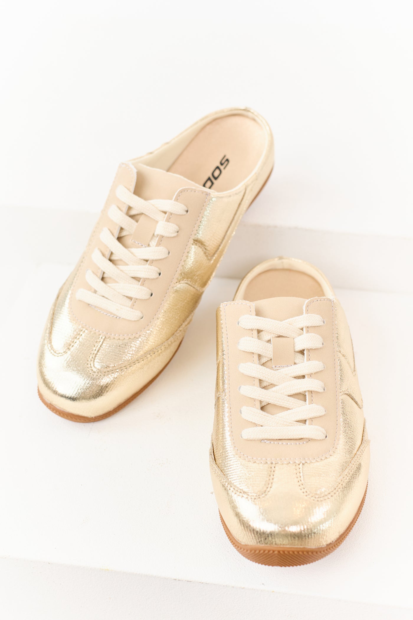 Gold Metallic Lace Up Slip On Mule Style Sneakers