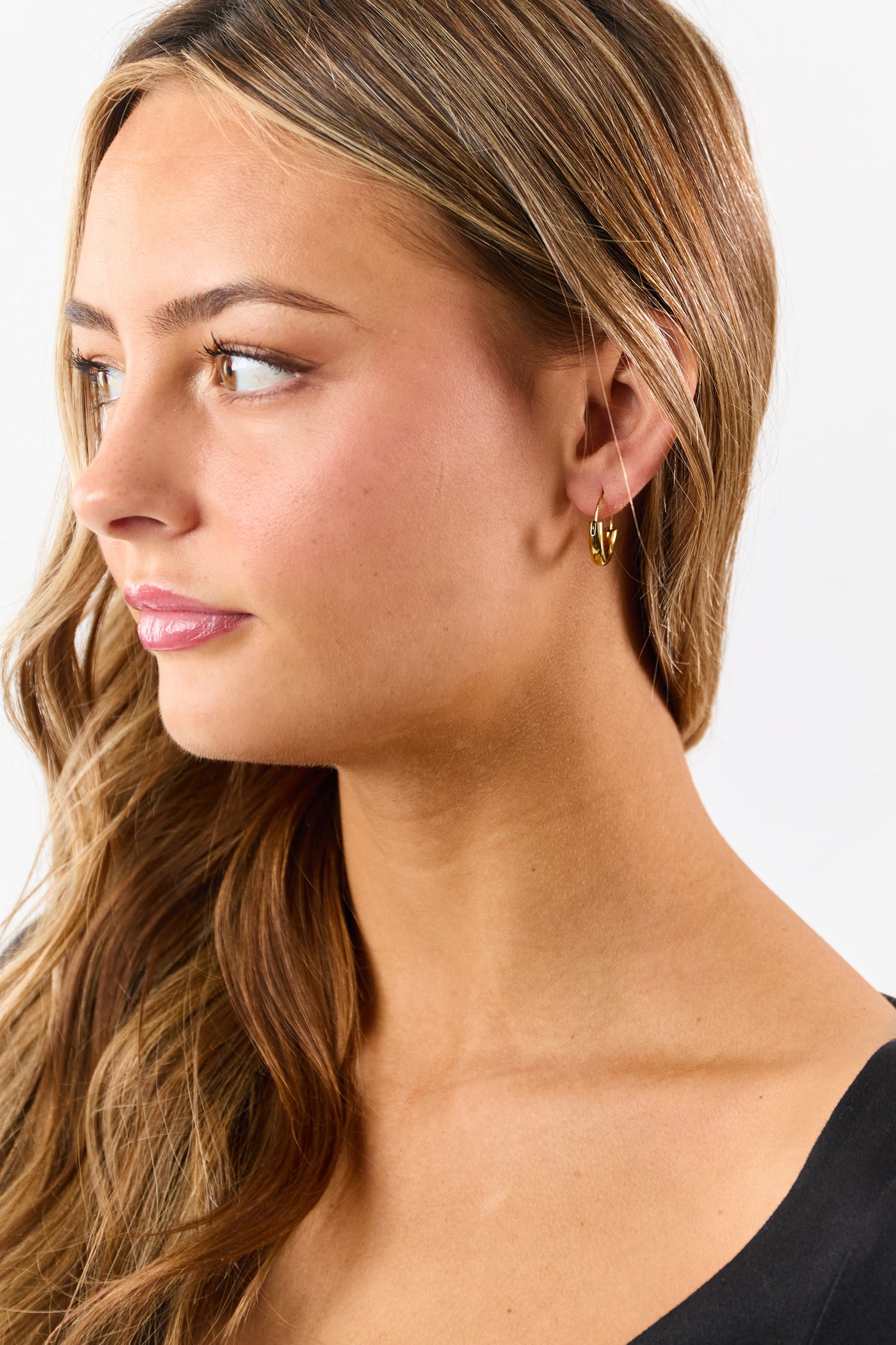 Gold Metallic Latch Closure Hoop Earrings