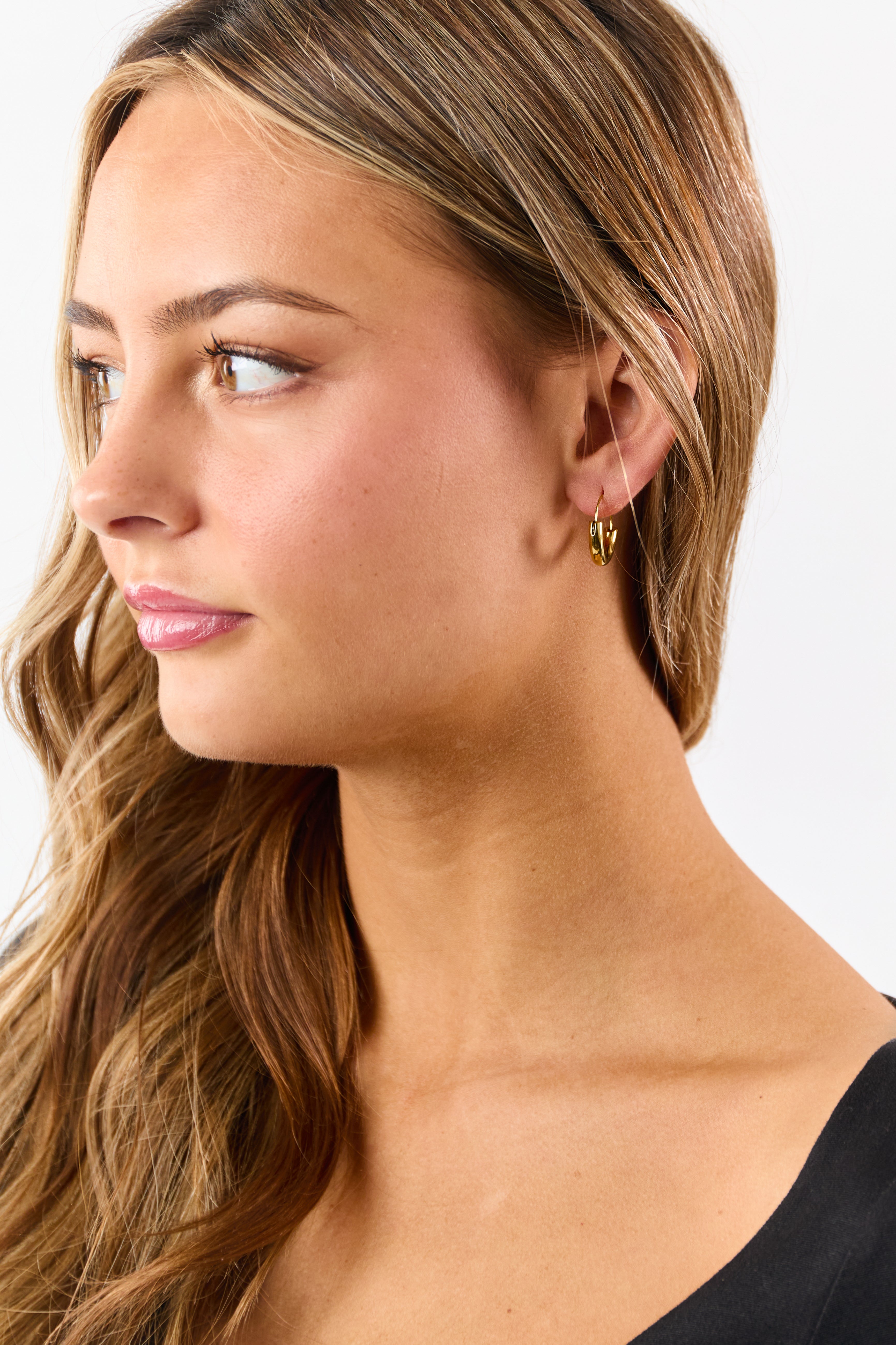 Gold Metallic Latch Closure Hoop Earrings