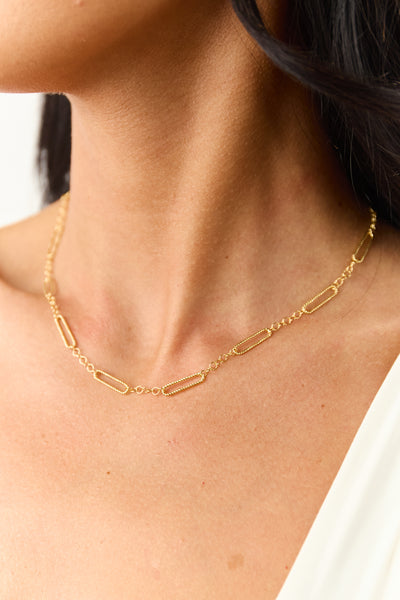 Gold Metallic Paper Clip Chain Link Necklace