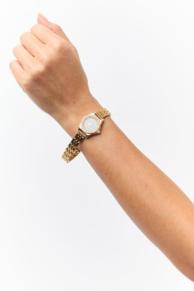 Gold Metallic Rhinestone Trim Octagonal Watch