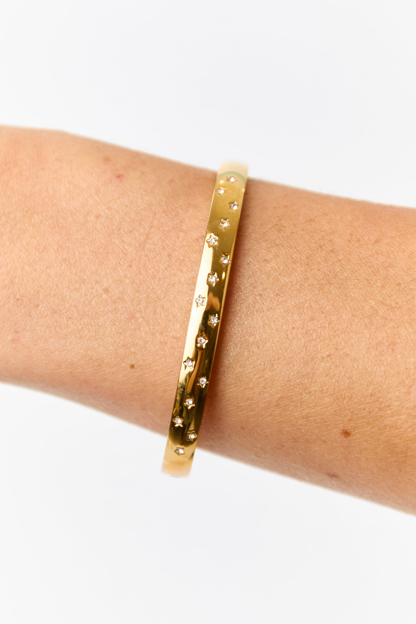 Gold Metallic Star Rhinestone Detail Bangle Bracelet