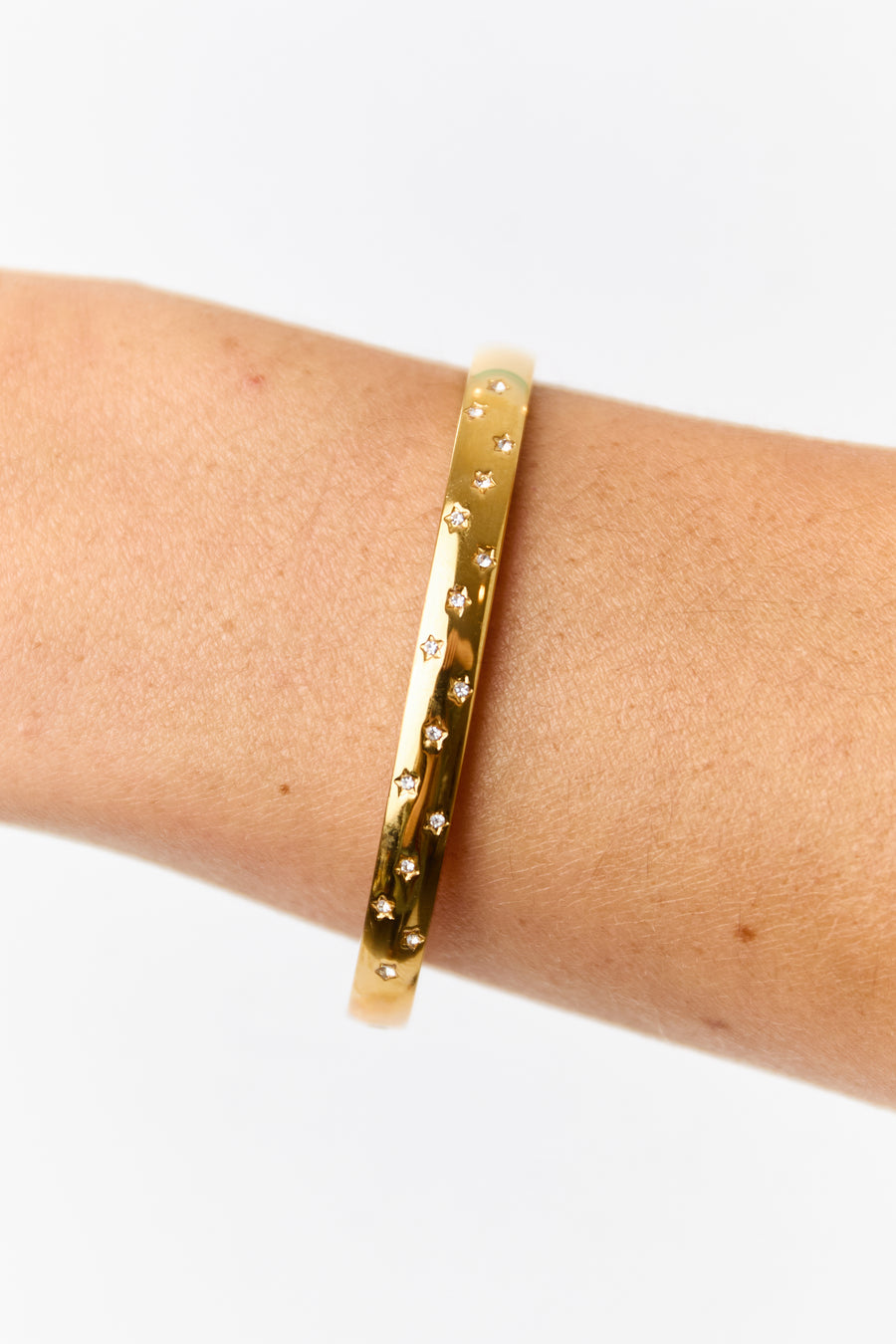 Gold Metallic Star Rhinestone Detail Bangle Bracelet
