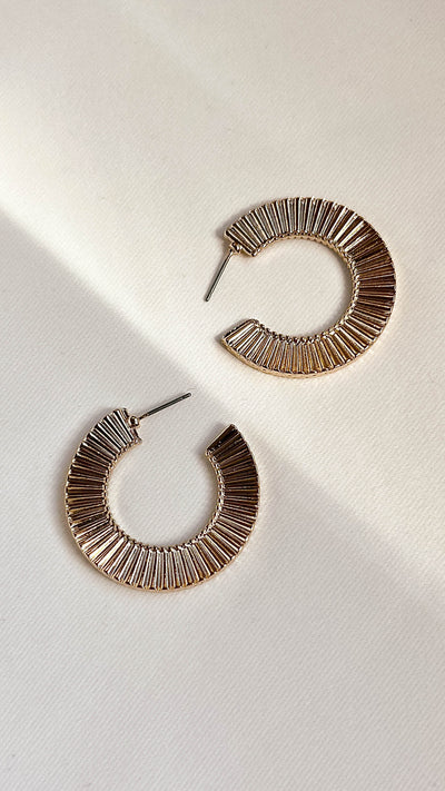 Gold Metallic Textured Fan Hoop Earrings