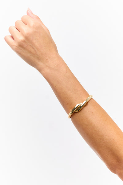 Gold Metallic Twist Clasp Bangle Bracelet