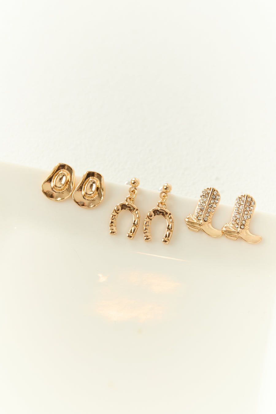 Gold Metallic Western 3 Pack Stud Earrings