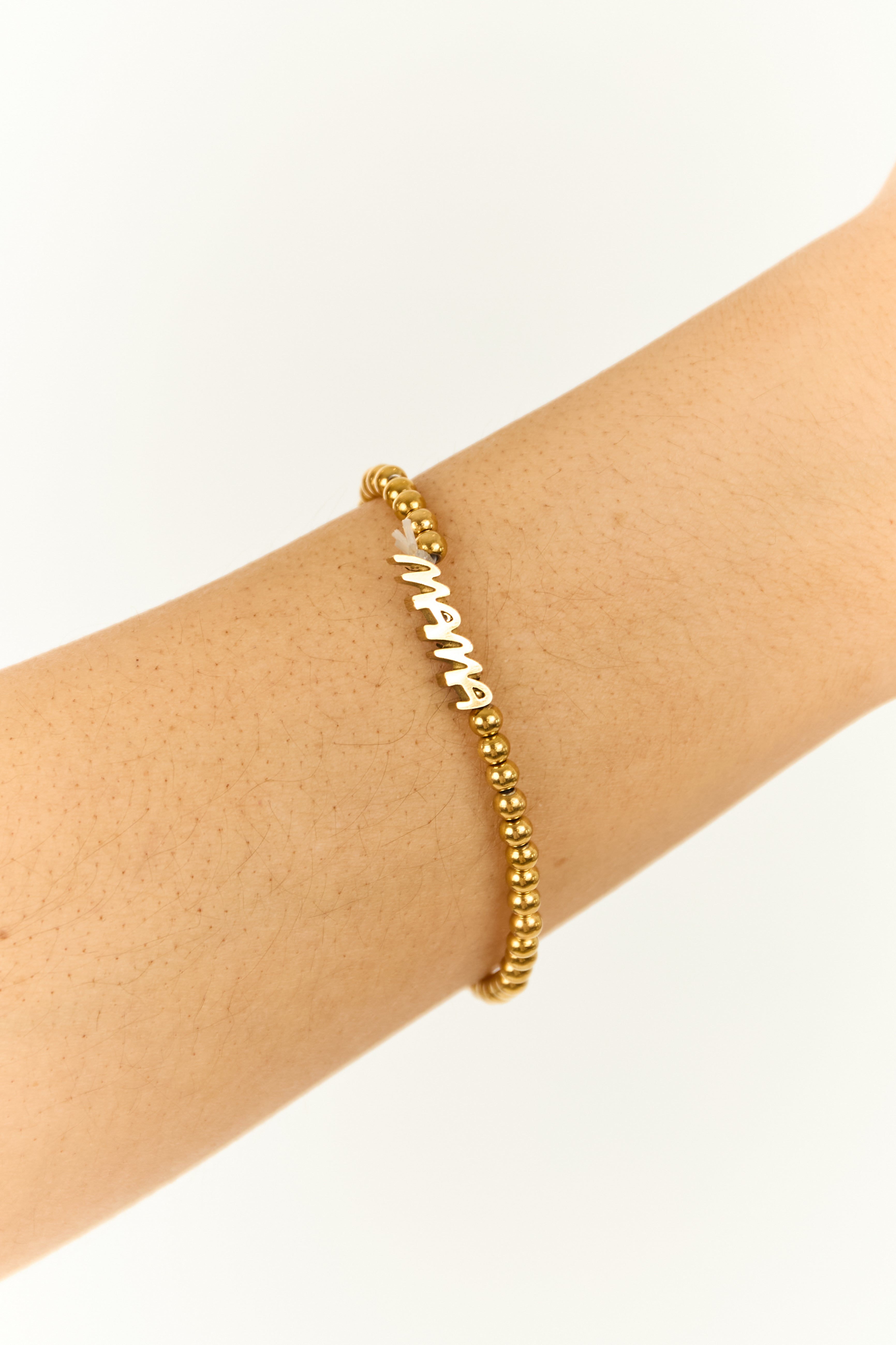 Gold Metallic 'Mama' Beaded Bracelet