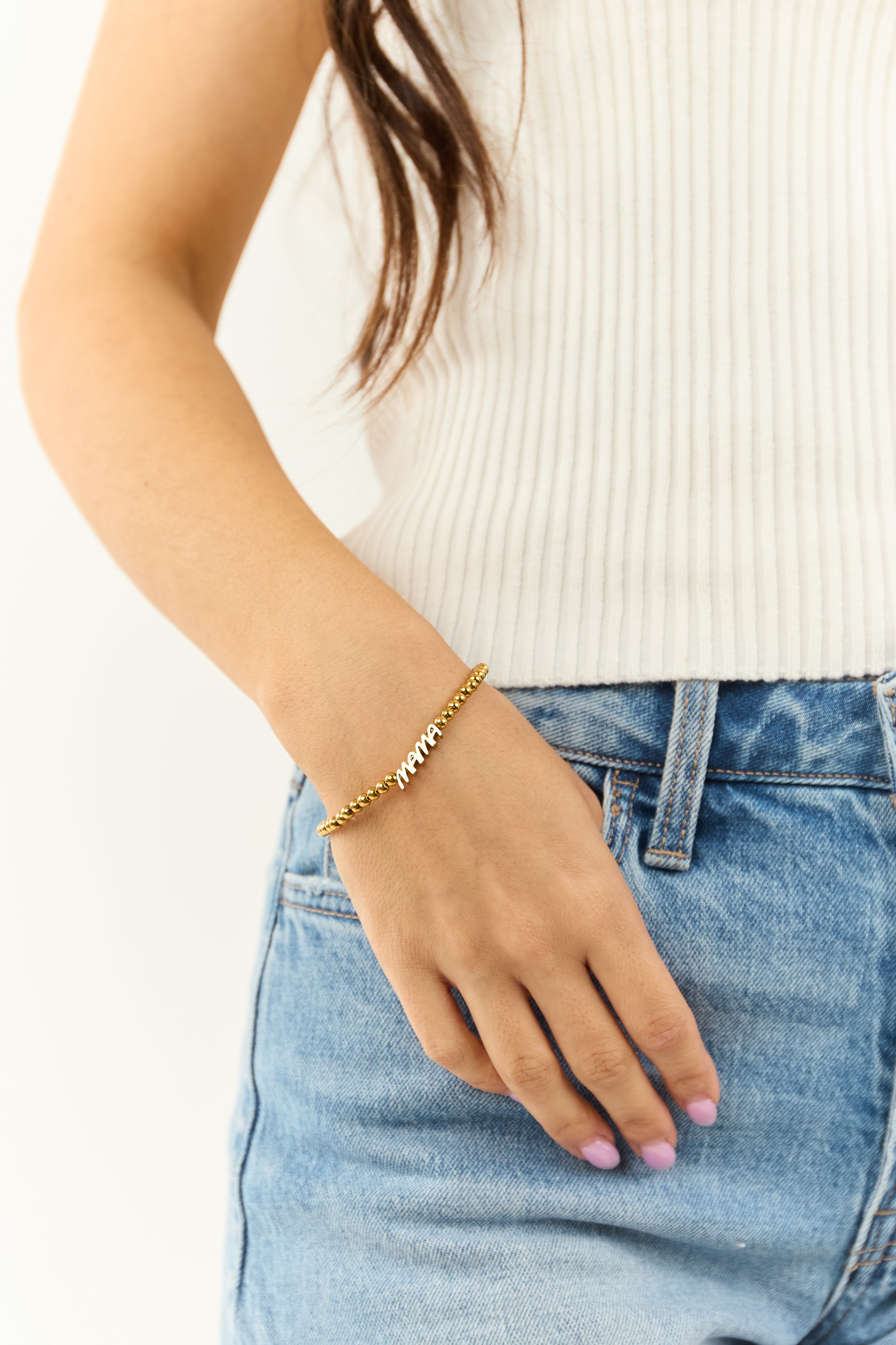 Gold Metallic 'Mama' Beaded Bracelet