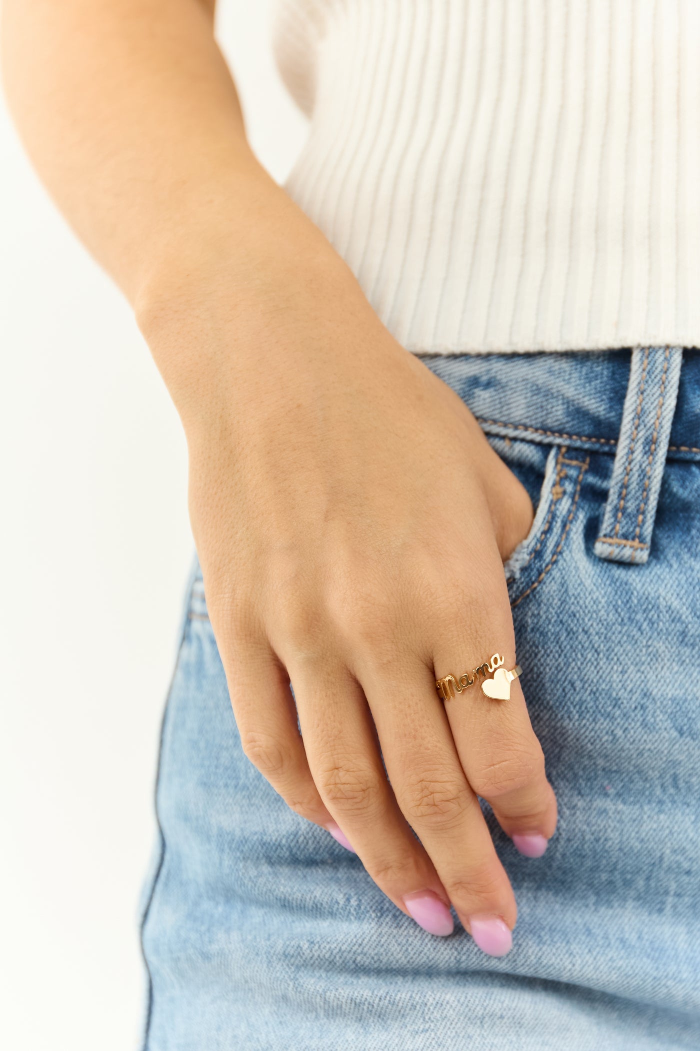 Gold Metallic 'Mama' Heart Wrap Ring