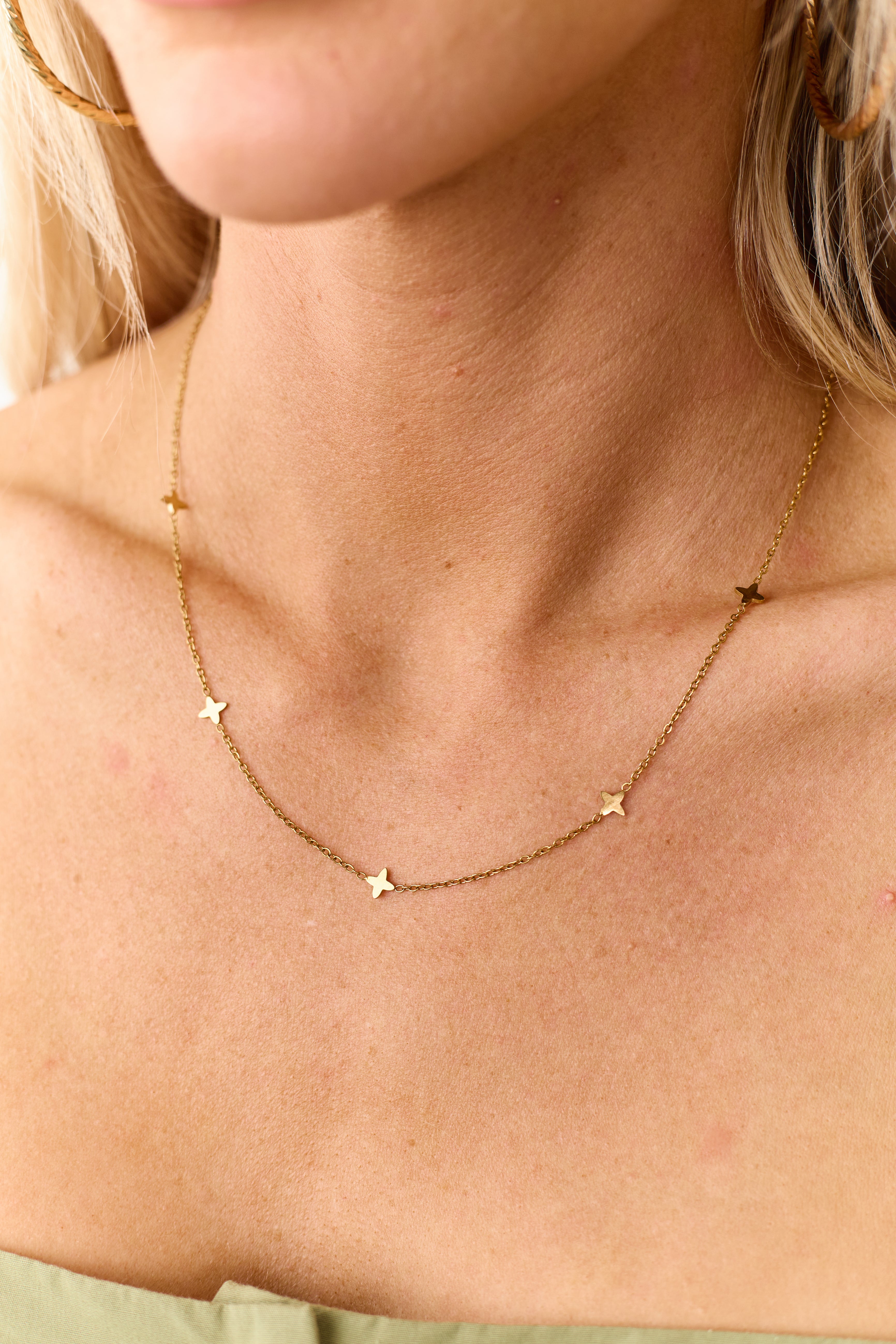 Gold Mini Cross Dainty Chain Necklace