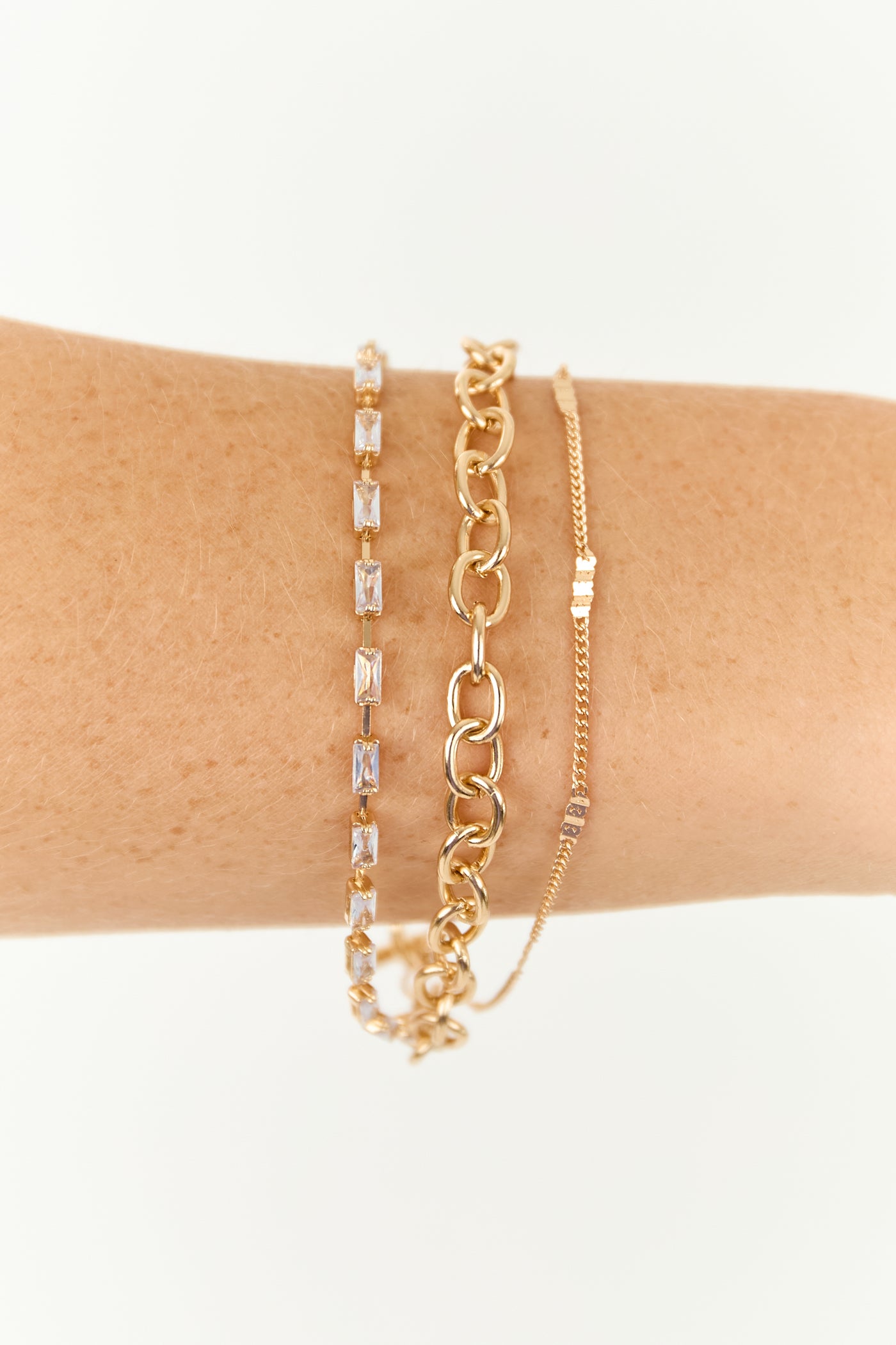 Gold Multi Layer Baguette Stone Toggle Bracelet