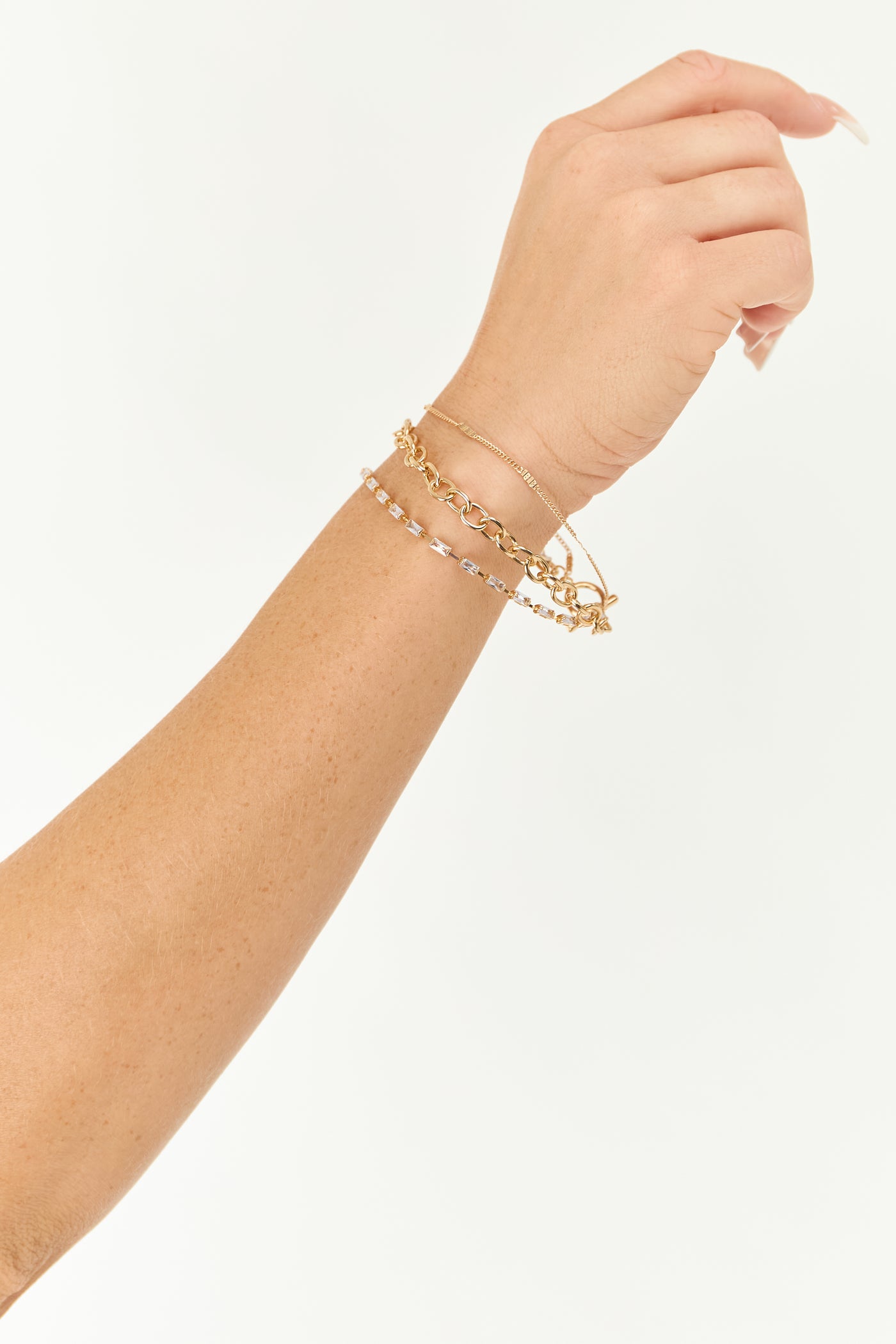 Gold Multi Layer Baguette Stone Toggle Bracelet