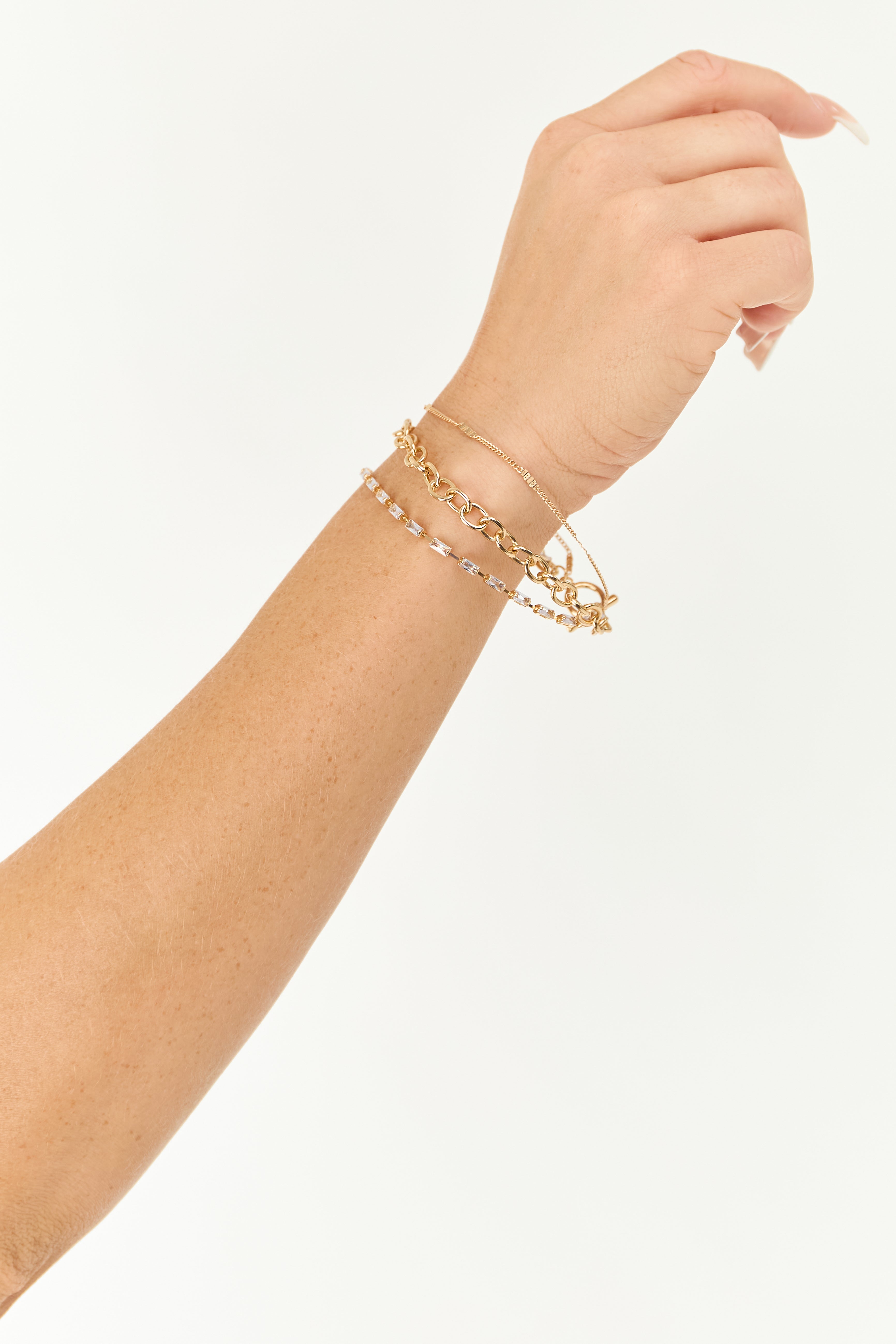Gold Multi Layer Baguette Stone Toggle Bracelet