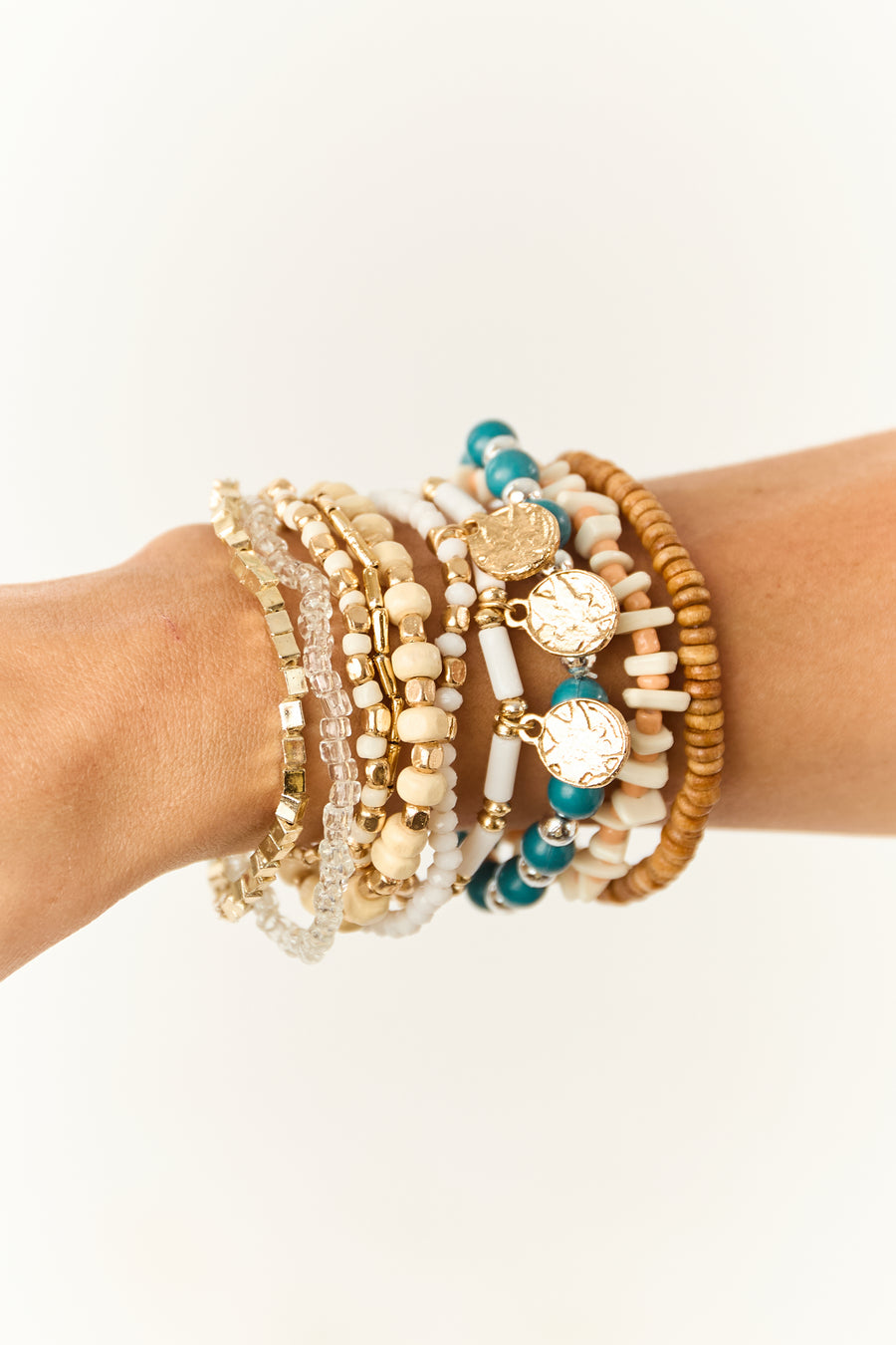 Gold Multi Style Bead Coin Bracelet Set