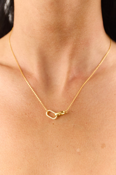 Gold Oval Link Pendant Rhinestone Necklace