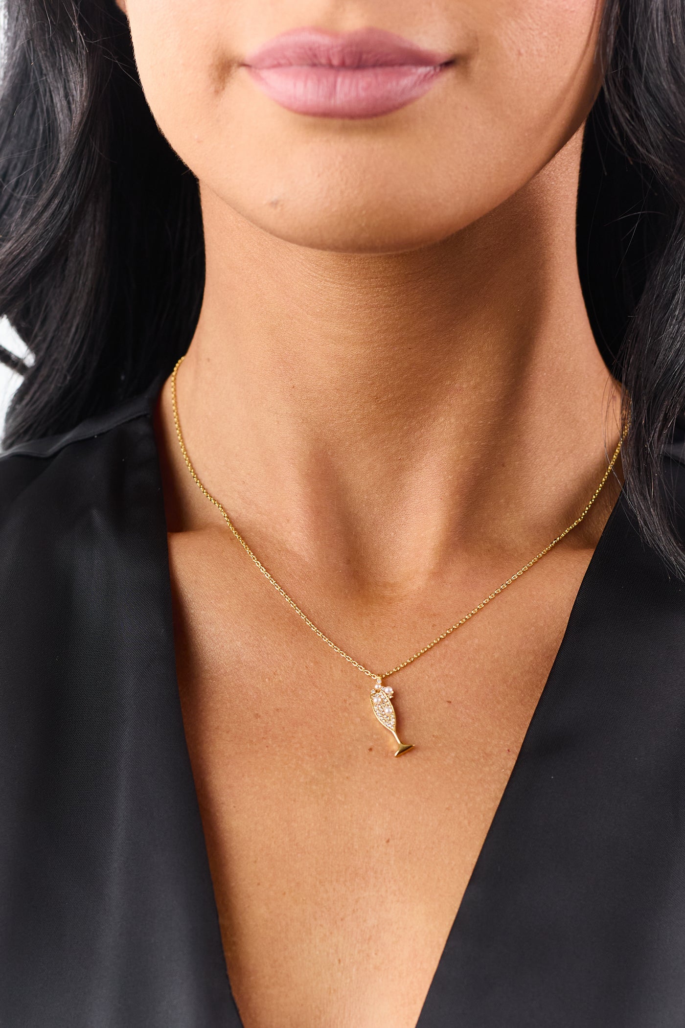 Gold Rhinestone and Pearl Champagne Pendant Necklace