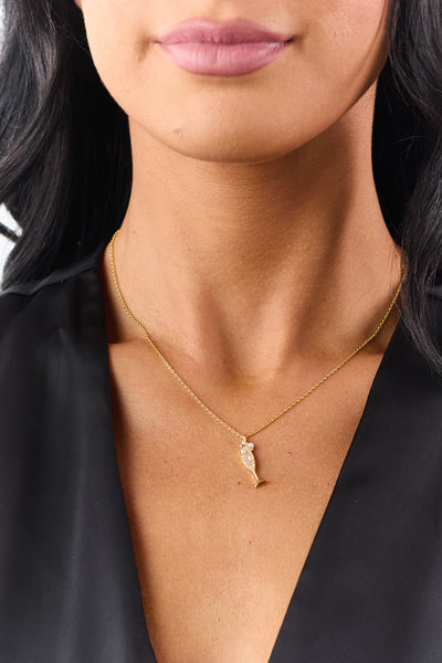 Gold Rhinestone and Pearl Champagne Pendant Necklace