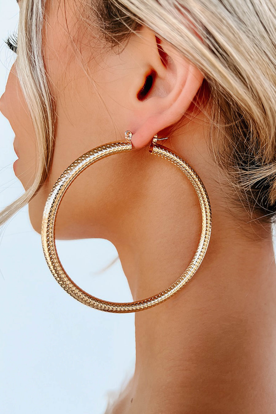Gold Textured Metallic Oversized Hoop Earrings