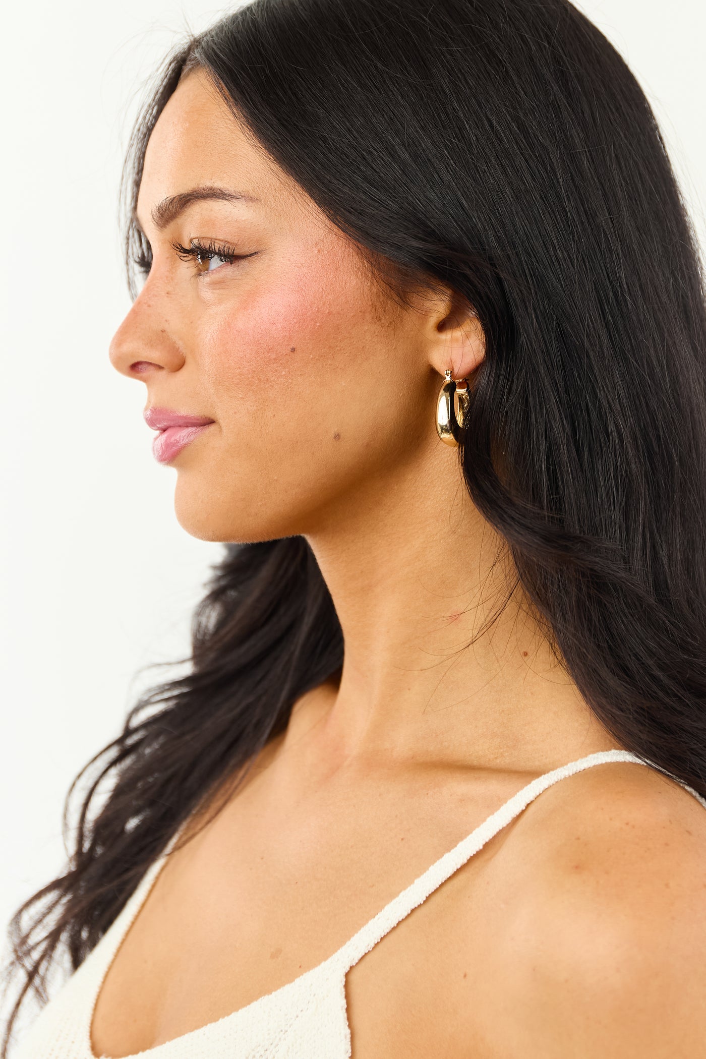 Gold Thick Hoop Latch Back Earrings