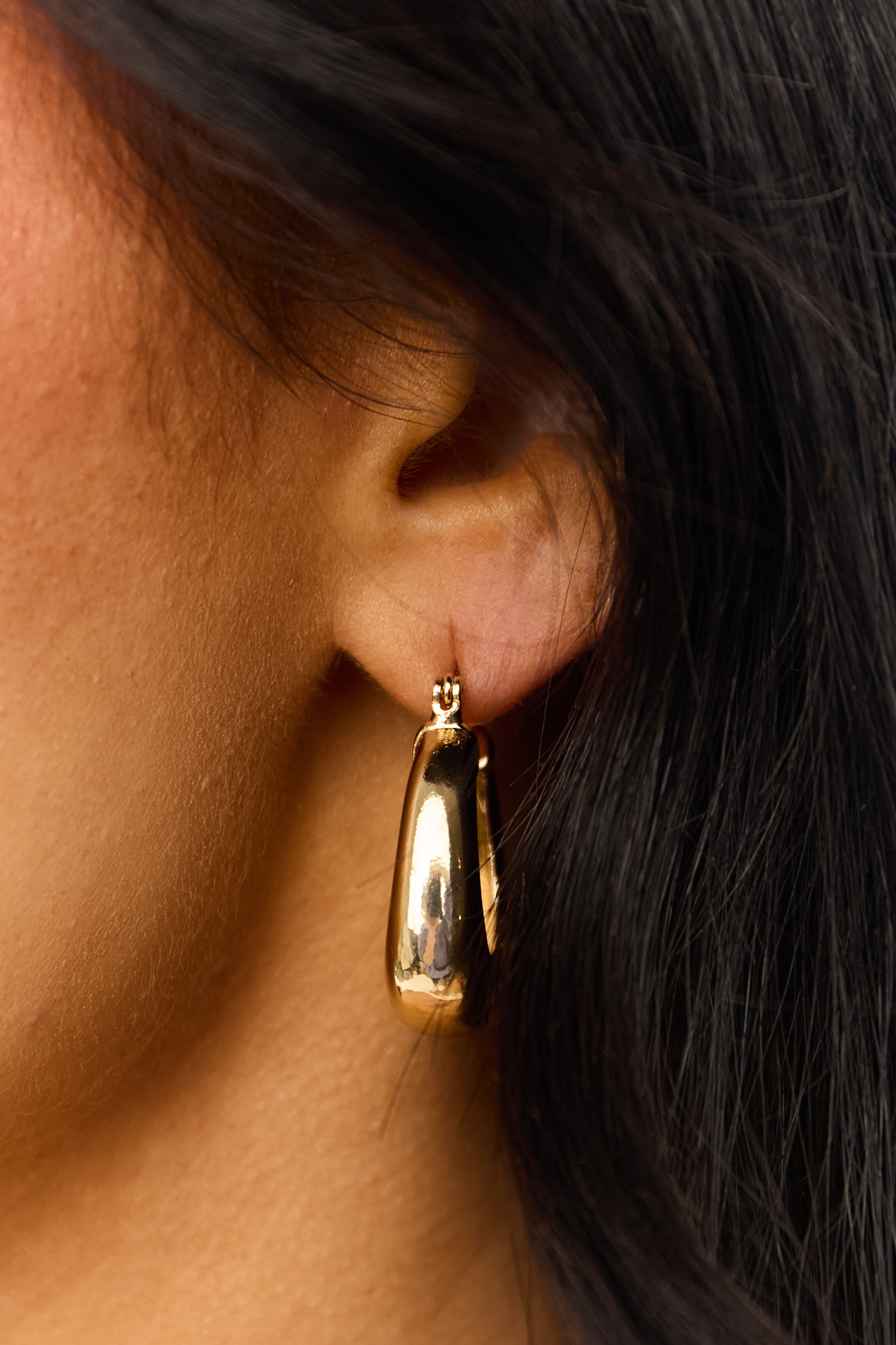 Gold Thick Hoop Latch Back Earrings