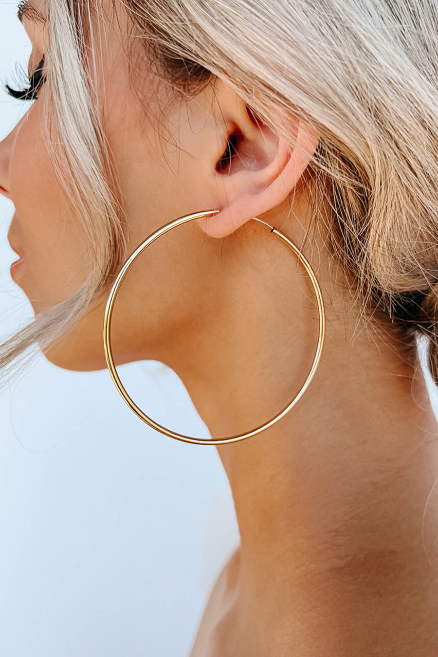 Gold Thin Wire Large Hoop Earrings