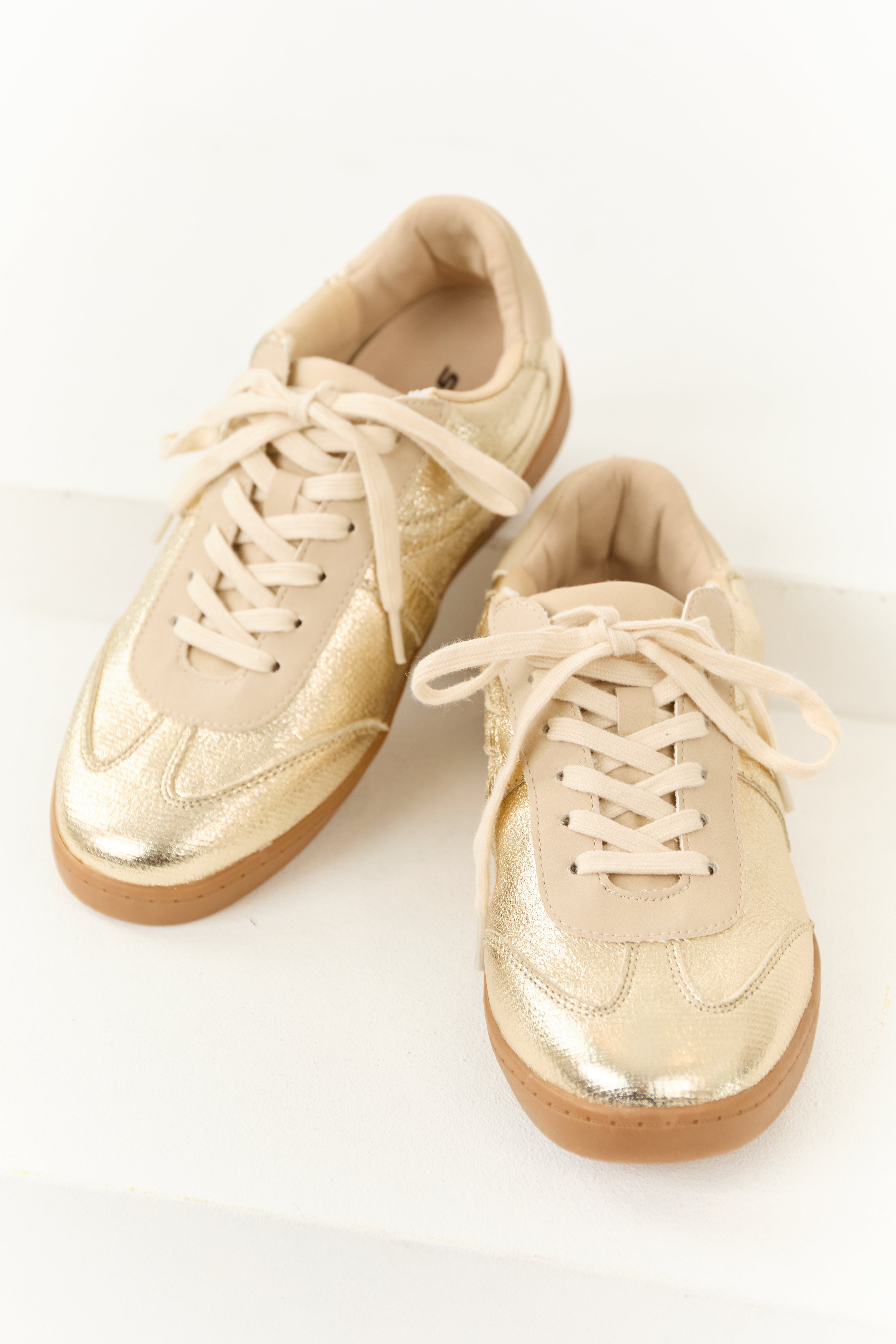 Gold and Beige Lace Up Low Top Sneakers Gold and Beige Lace Up Low Top Sneakers