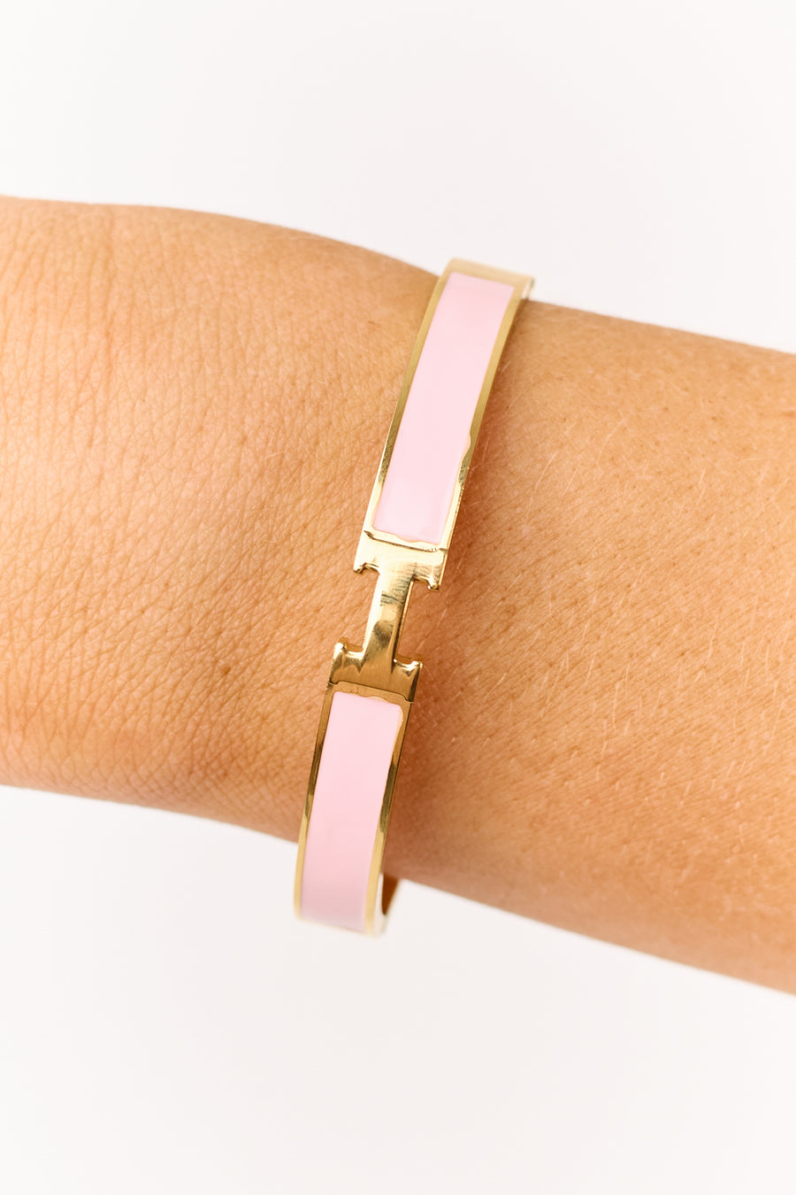 Gold and Carnation Enamel Hinged Bracelet