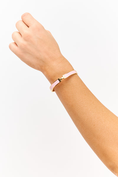 Gold and Carnation Enamel Hinged Bracelet