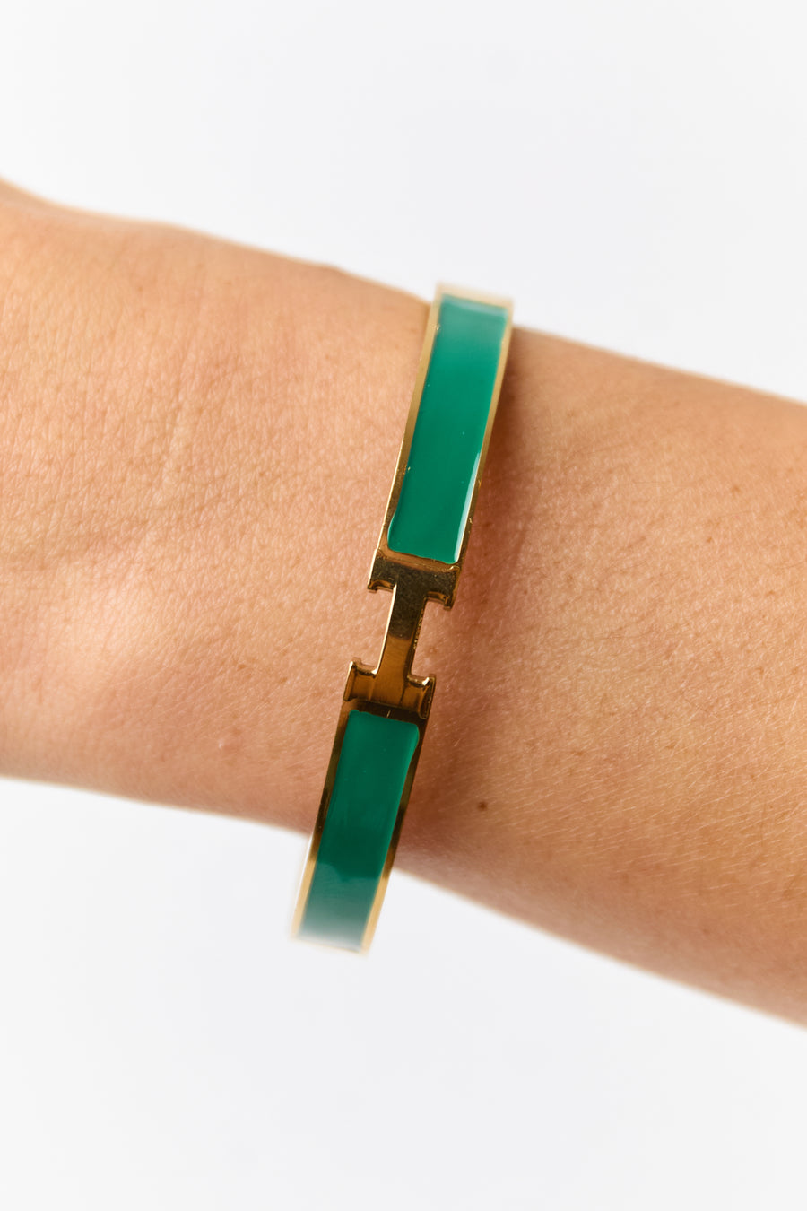 Gold and Jade Enamel Hinged Bracelet