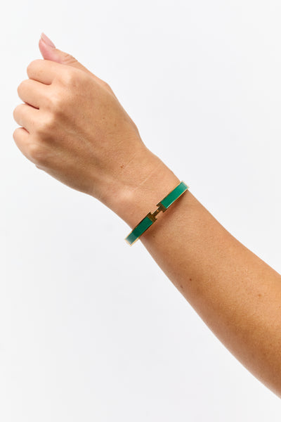 Gold and Jade Enamel Hinged Bracelet