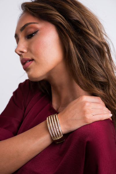 Gold and Rhinestone Chunky Hinge Bracelet