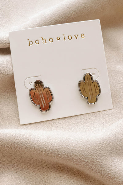 Gold and Silver Cactus Stud Earrings