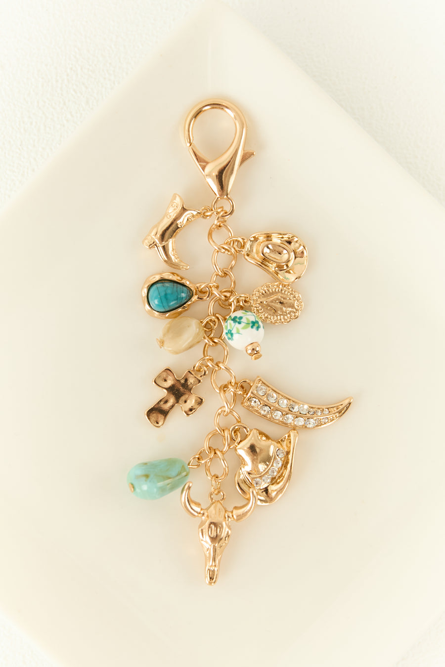 Gold and Turquoise Western Style Charm Keychain