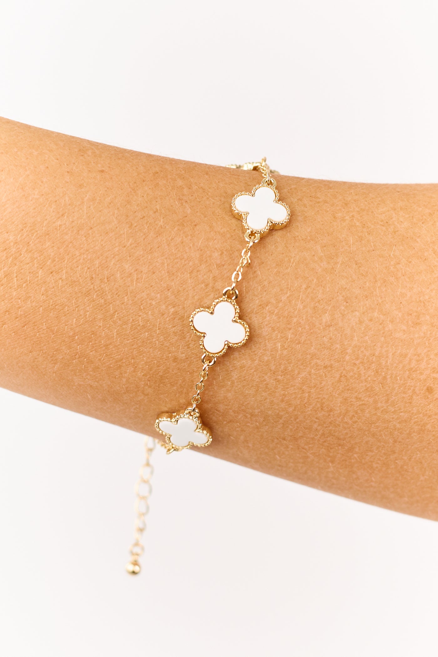 Gold and White Clover Chain Bracelet