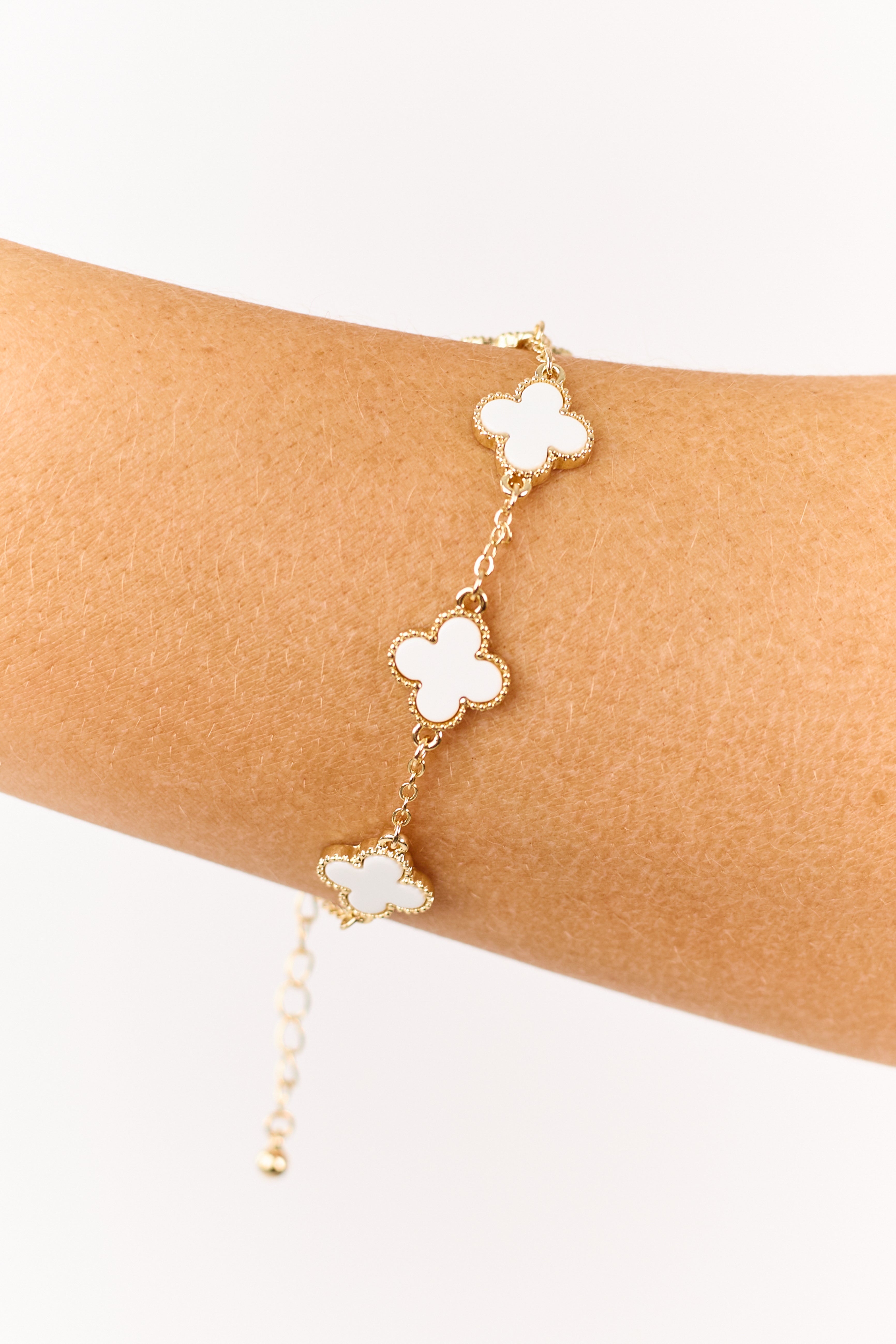 Gold and White Clover Chain Bracelet
