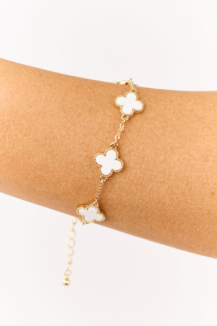 Gold and White Clover Chain Bracelet
