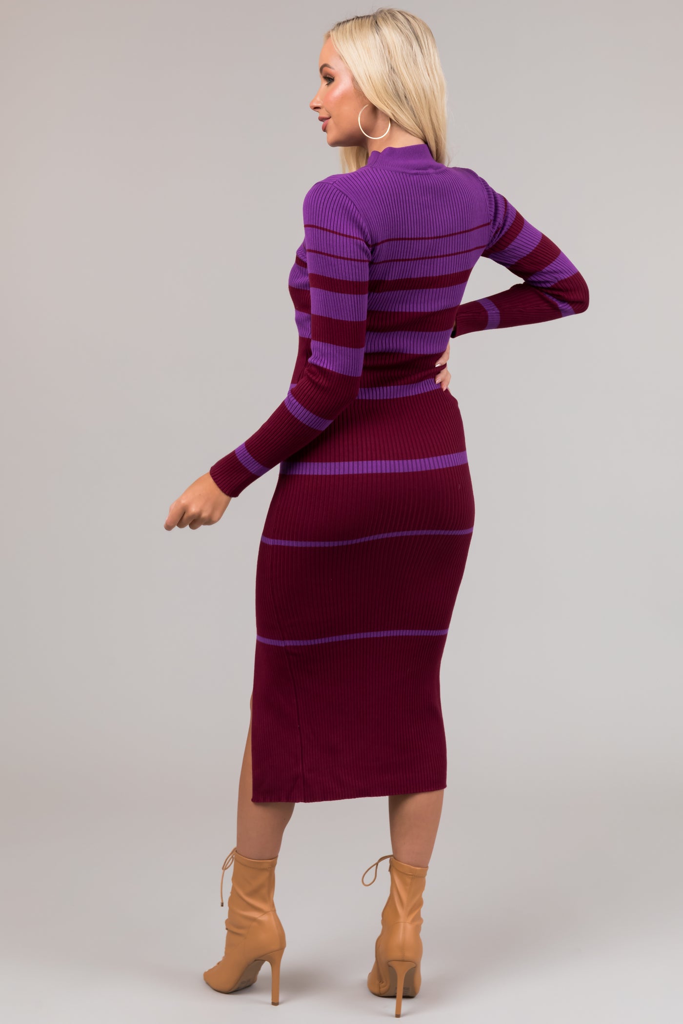 Grape and Plum Striped Sweater Midi Dress