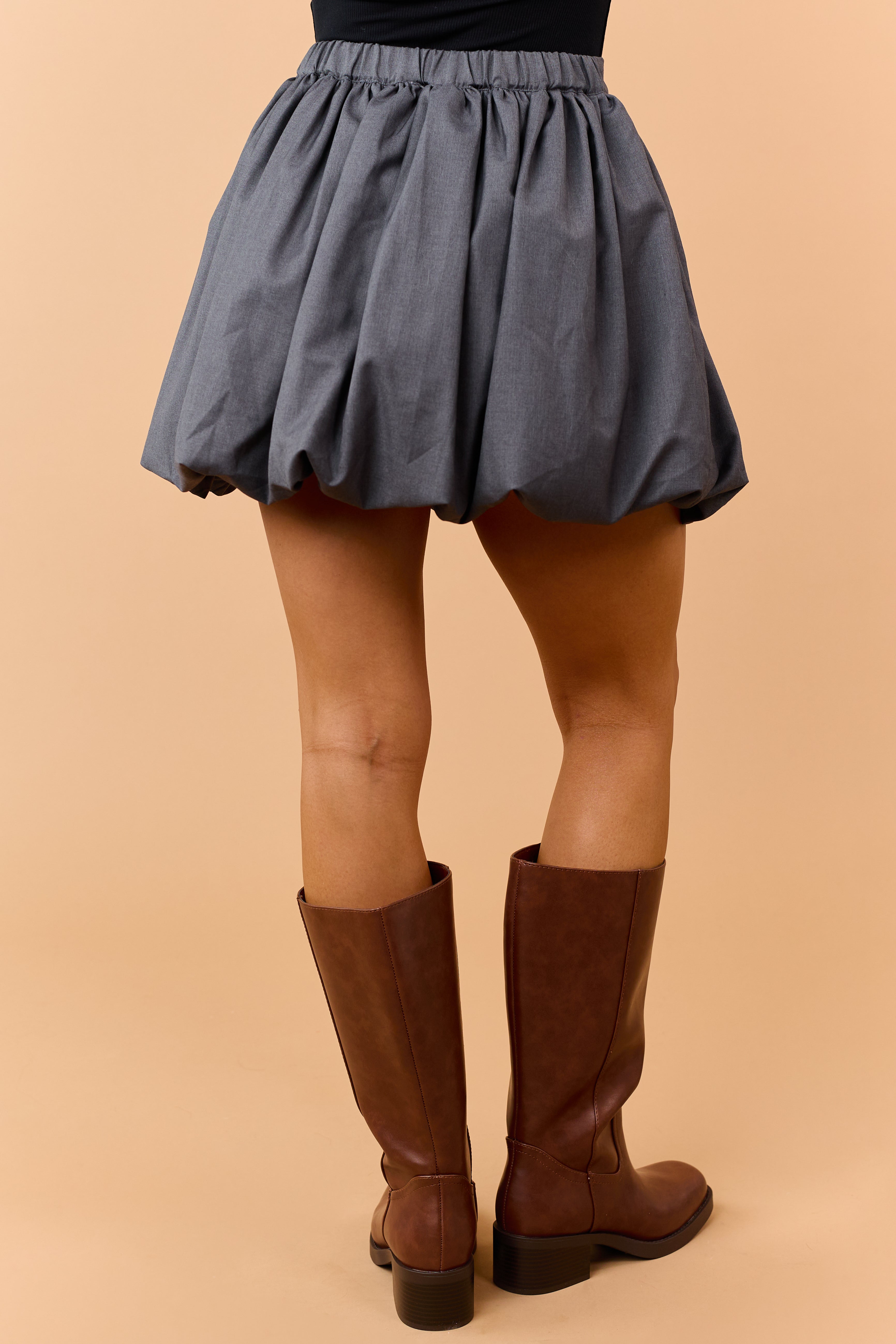 Graphite Bubble Hem A-Line Mini Skirt