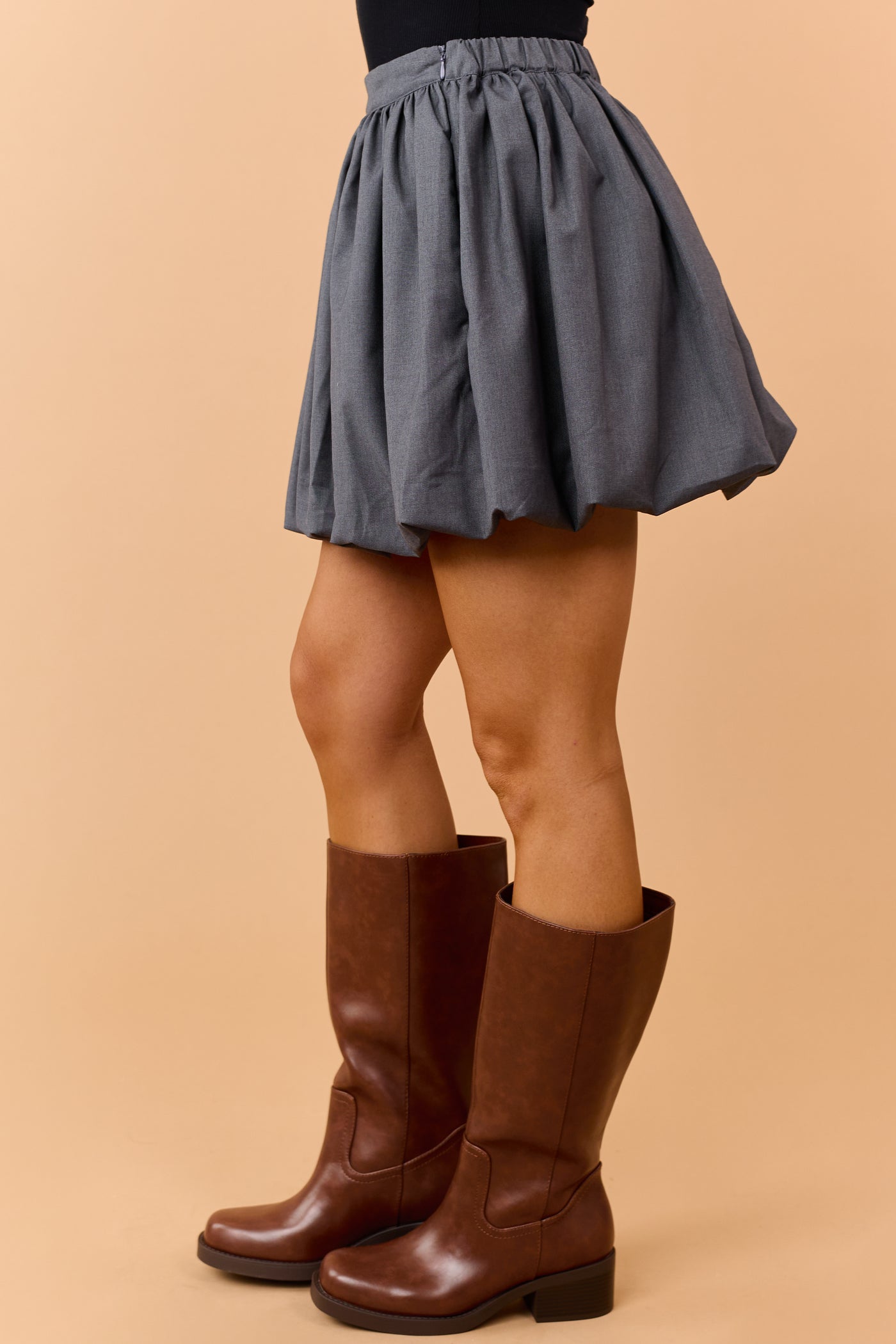Graphite Bubble Hem A-Line Mini Skirt