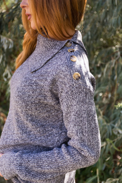 Graphite Button Shoulder Turtleneck Sweater