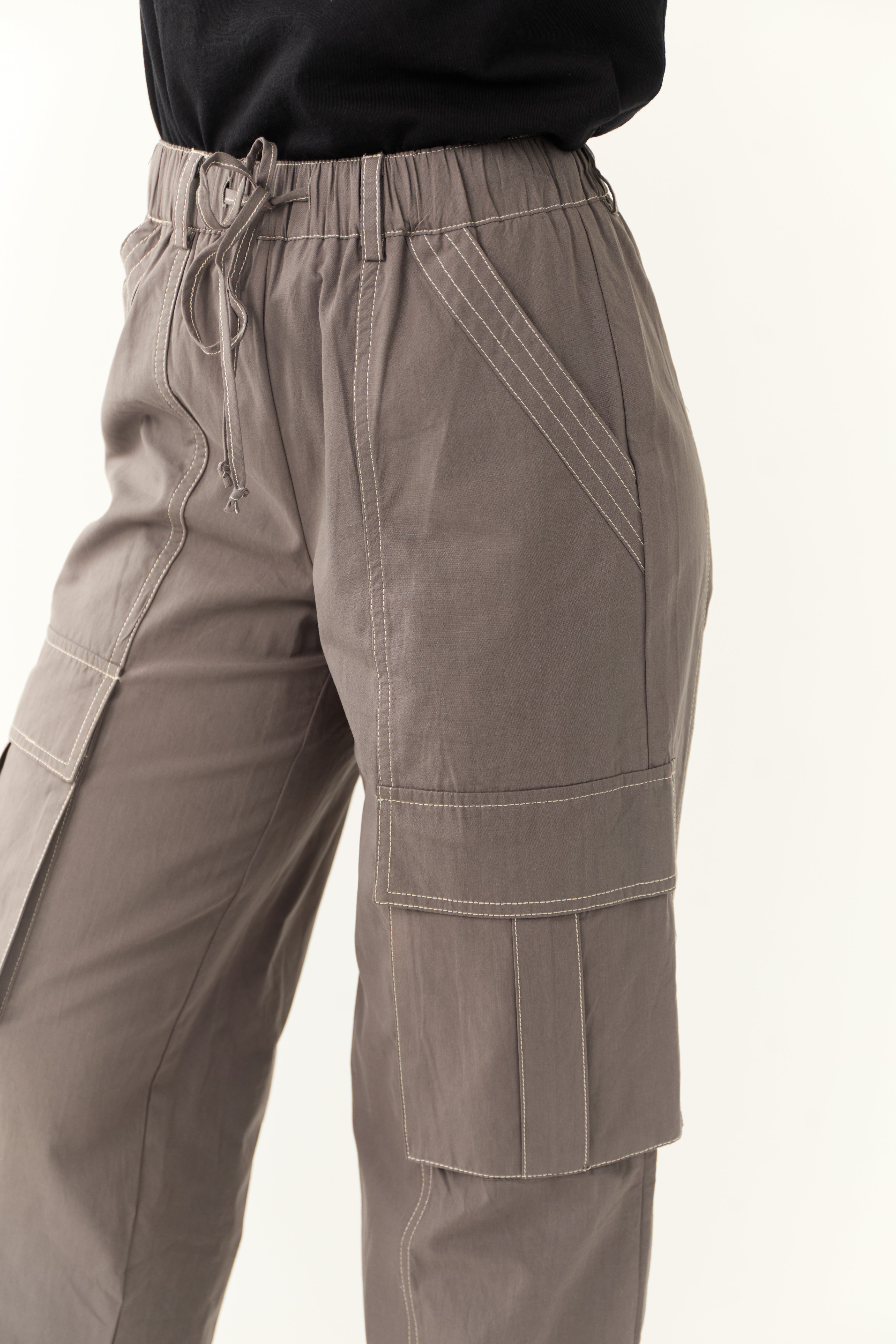 Graphite Exposed Seam Wide Leg Cargo Pants | Lime Lush Boutique