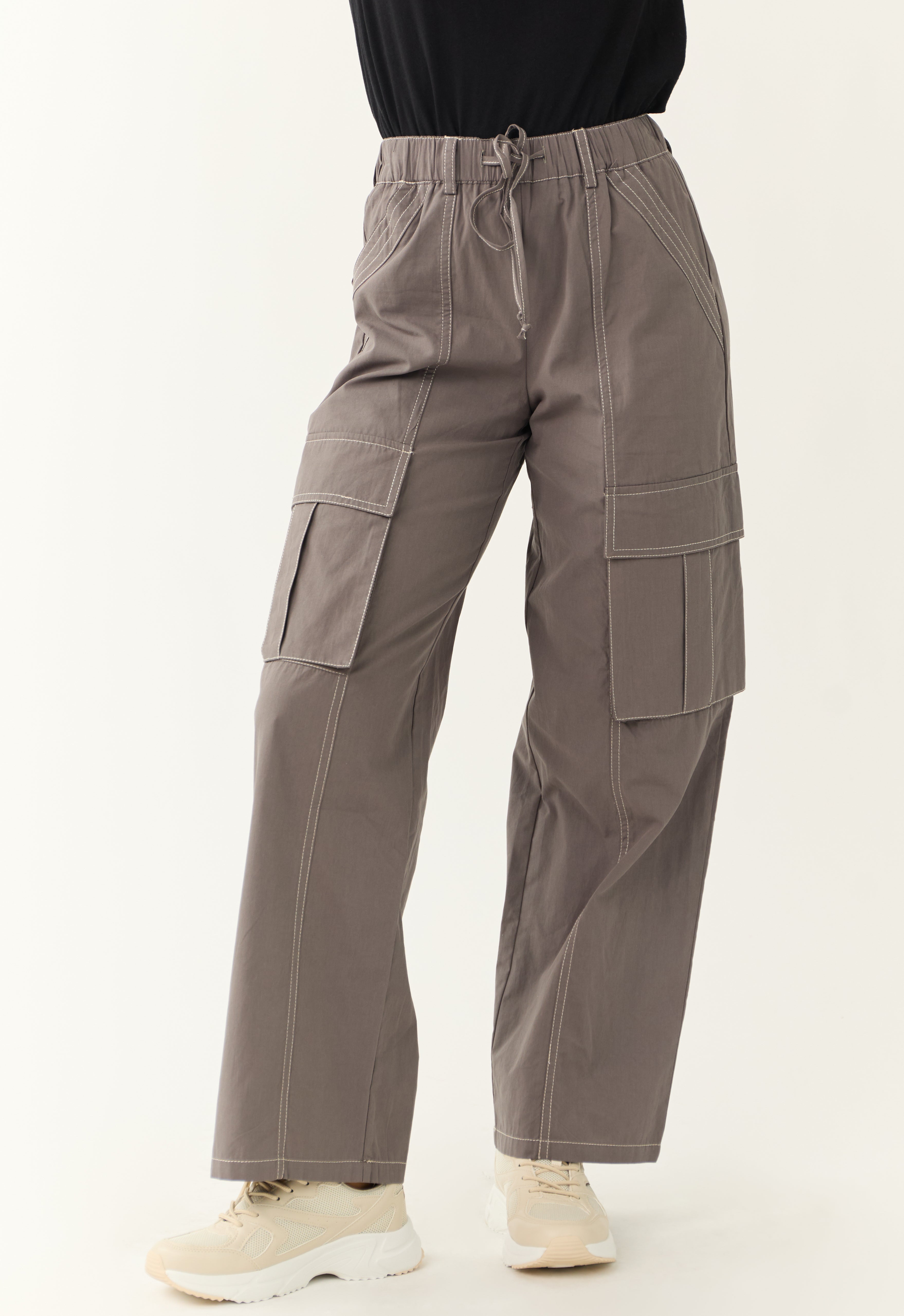 Graphite Exposed Seam Wide Leg Cargo Pants | Lime Lush Boutique