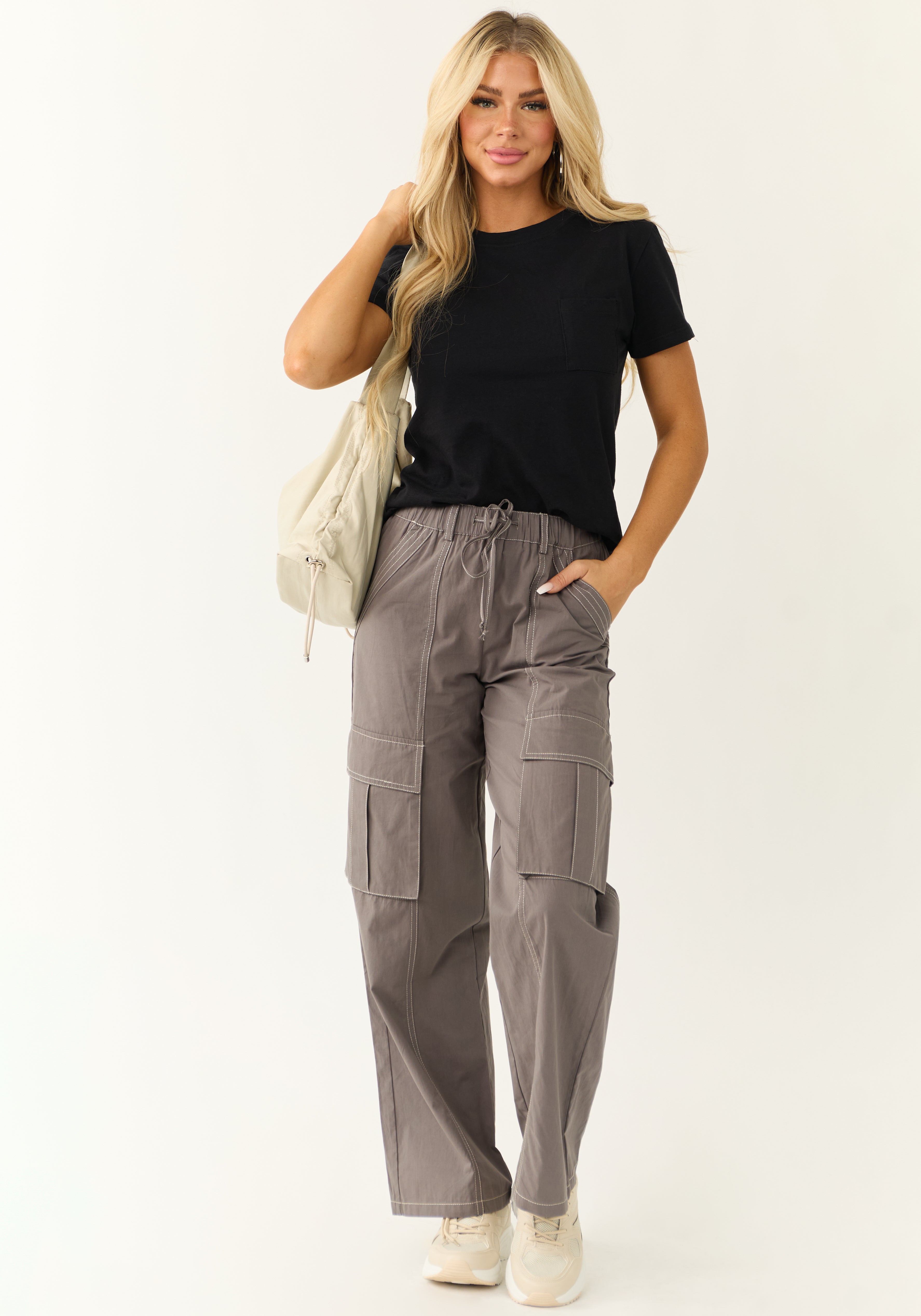 Graphite Exposed Seam Wide Leg Cargo Pants | Lime Lush Boutique Graphite Exposed Seam Wide Leg Cargo Pants | Lime Lush Boutique