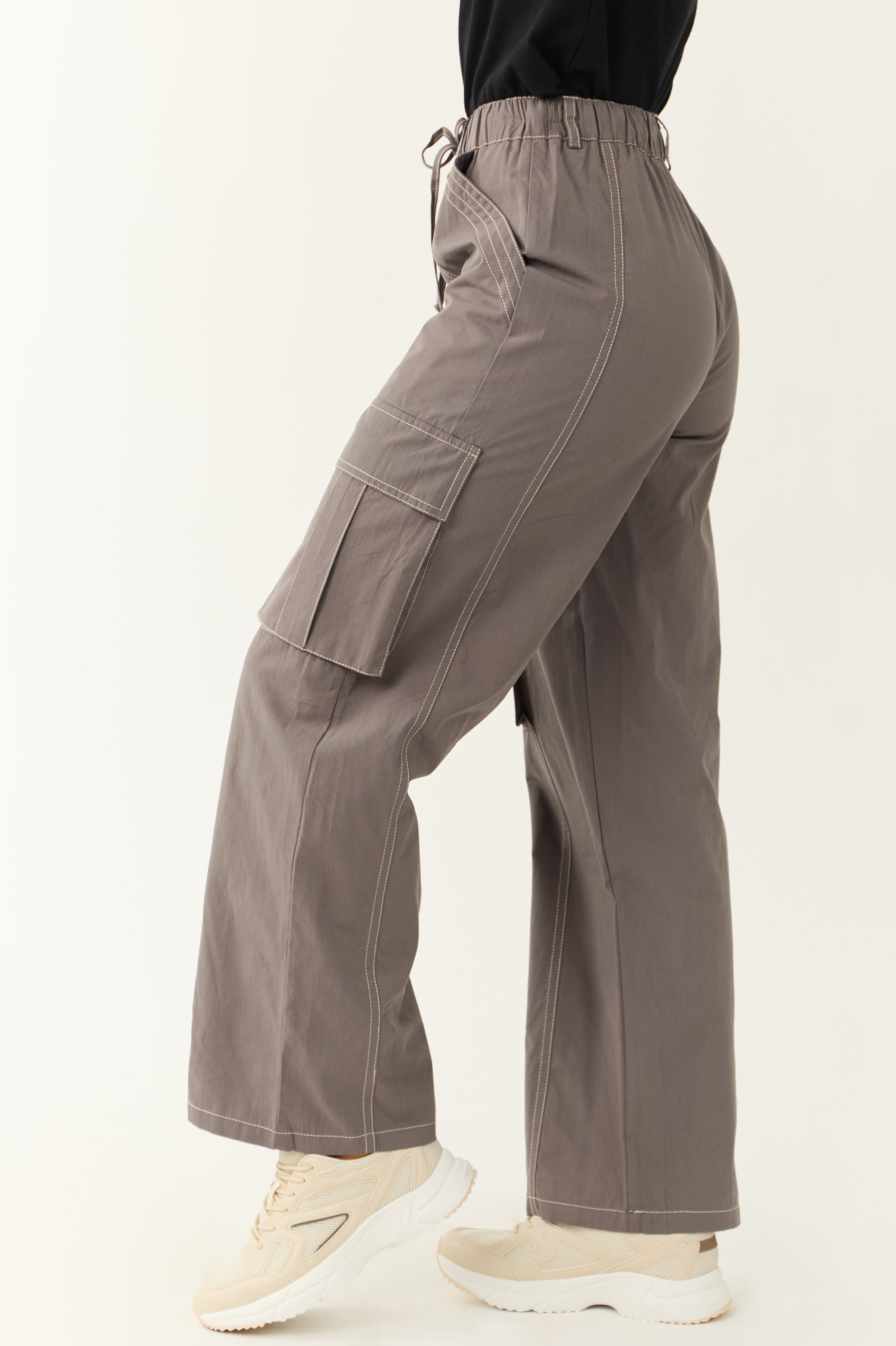 Graphite Exposed Seam Wide Leg Cargo Pants | Lime Lush Boutique