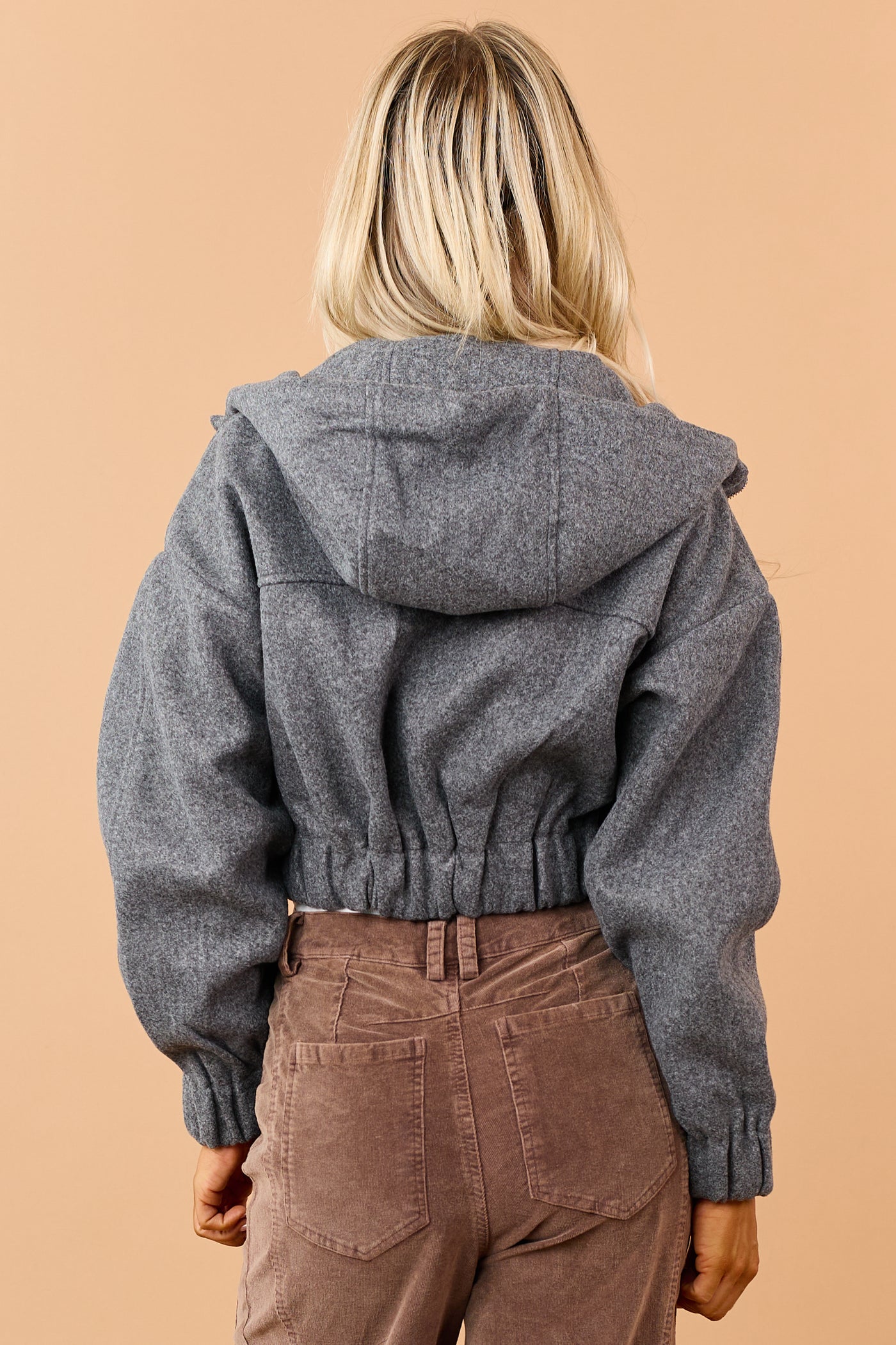 Graphite Grey Cropped Hooded Zip Up Jacket