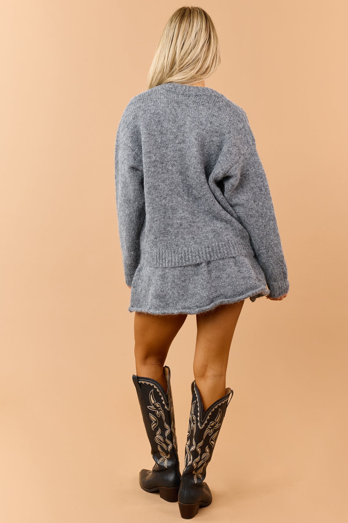 Graphite Grey Zip Up Sweater Jacket and Flare Skort Set
