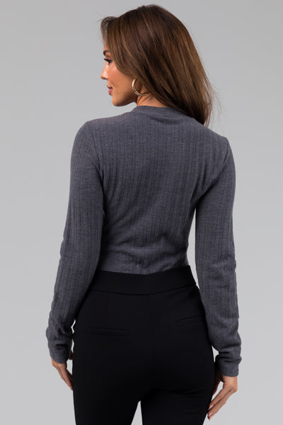 Graphite Knit Long Sleeve Keyhole Neck Bodysuit
